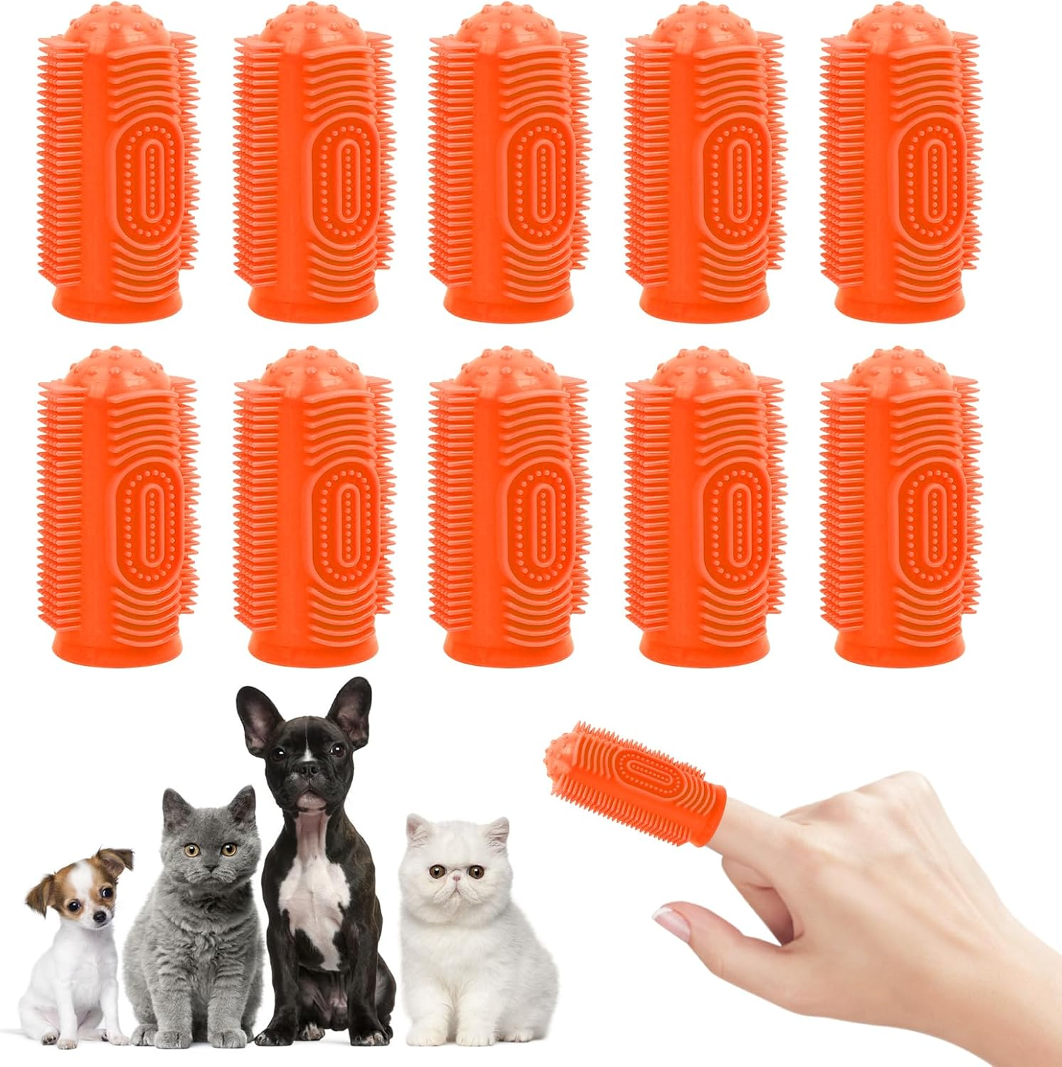 Pack of 10 Dog Toothbrush Dog Finger Toothbrush 360&ordm; Surround Toothbrush Cleaning Toothbrush for Dogs Cats Silicone Pets Finger Teeth Brush for Dental Care Oral Hygiene Orange