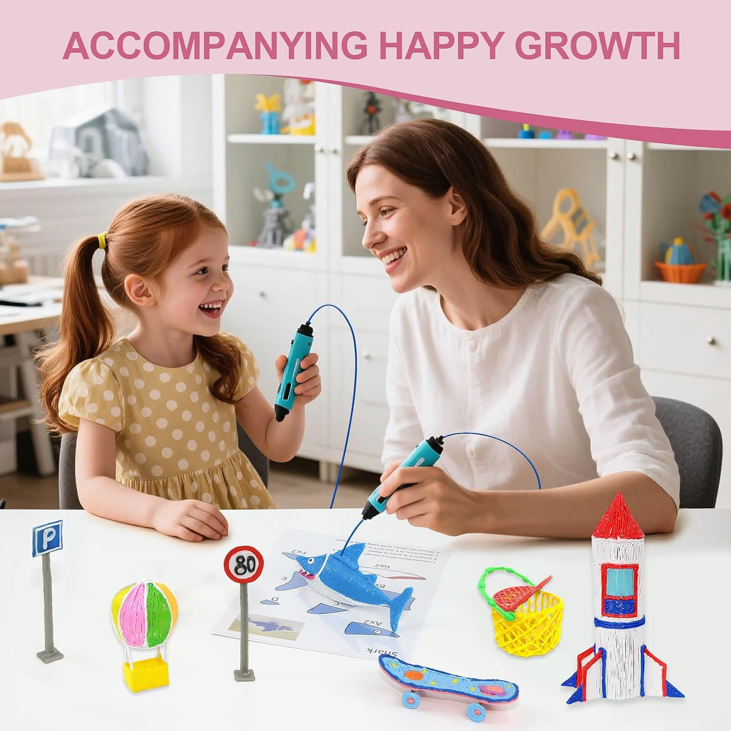 Dayker 3D Printing Pen Drawing Book, 40 Patterns Colorful Painting Graffiti Template, Thick Paper Stencils with a PVC Transparent Board for Birthday Christmas DIY Craft Gift image number 2