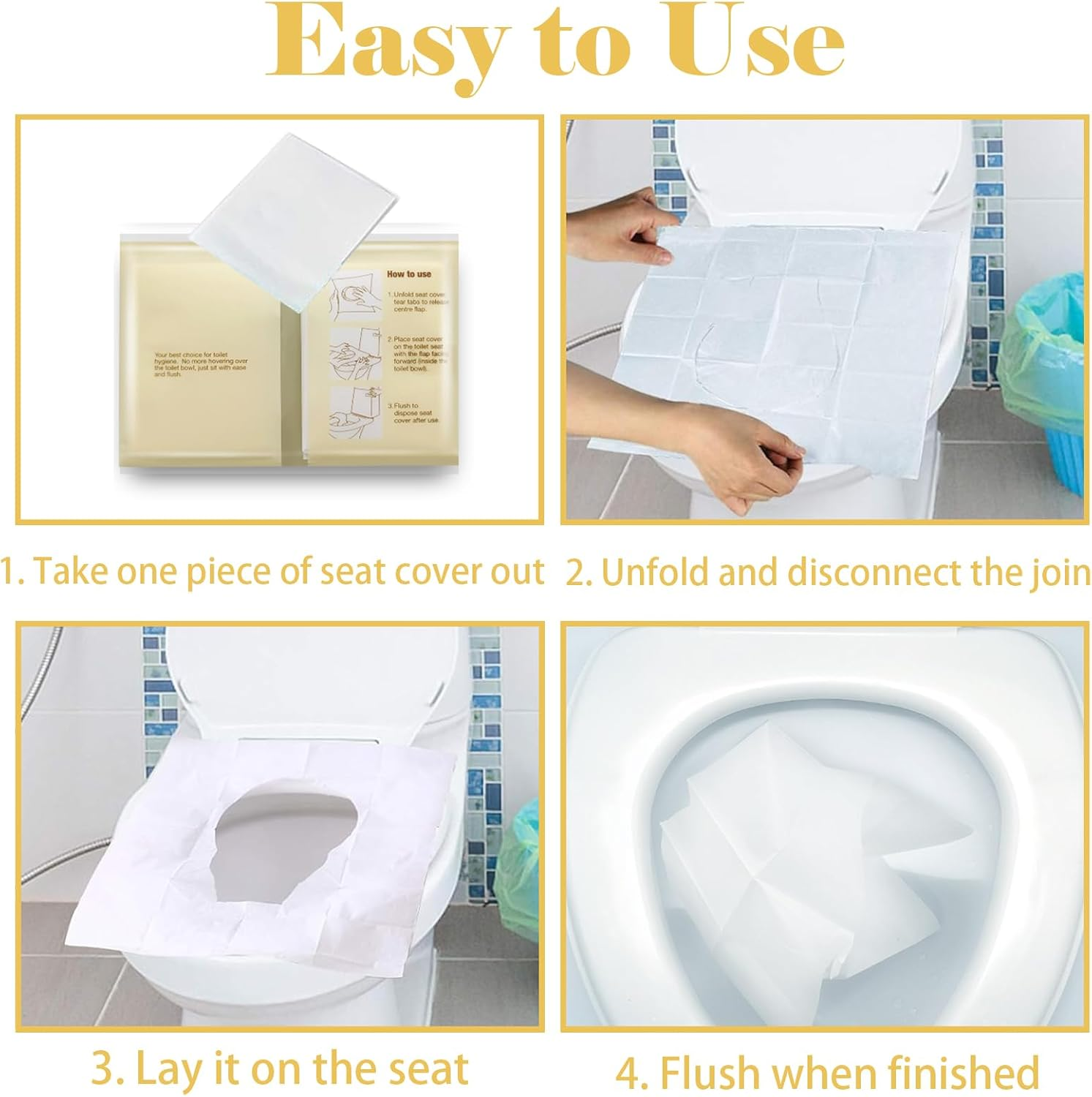 Tehttz 100Pcs Disposable Toilet Seat Covers, Disposable Paper Toilet Seat Cover Toilet Seat Liner Toilet Seat Mat for Public Restrooms, Airplane, Road Trips, Camping image number 6