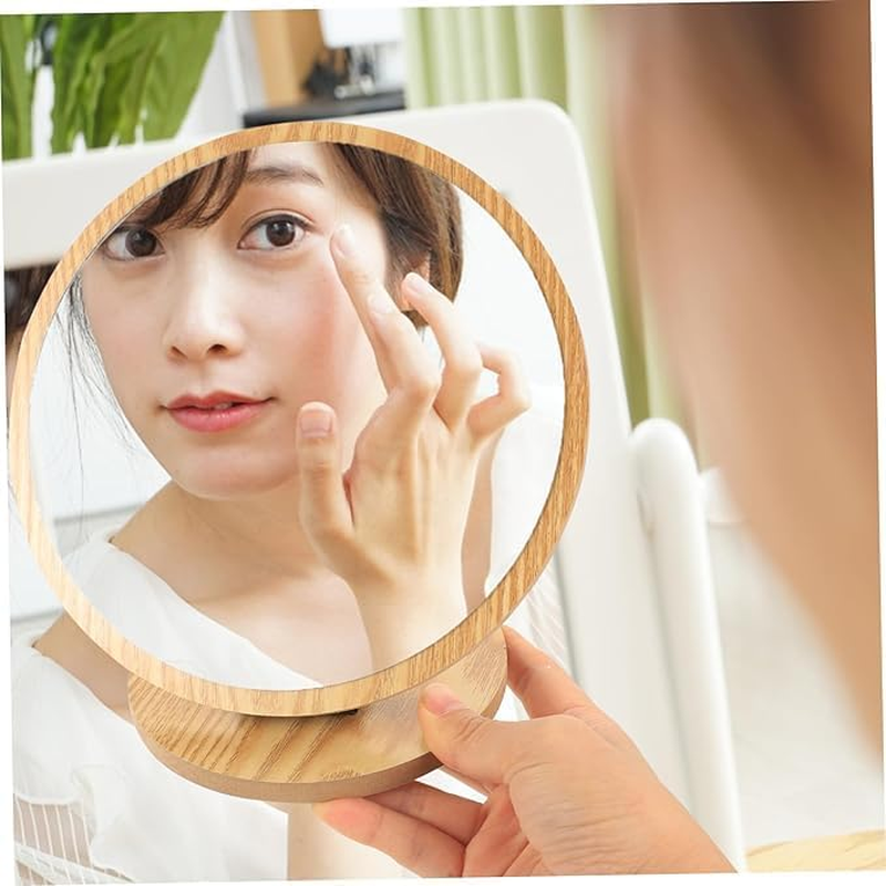 Small Table Mirror Makeup Mirror (Natural Bamboo Stand) Double-Sided 360 Degree Rotating Magnifying Mirror Portable Desktop Mirror Bathroom Shaving Makeup Mirror Vanity Mirror for Gym image number 4