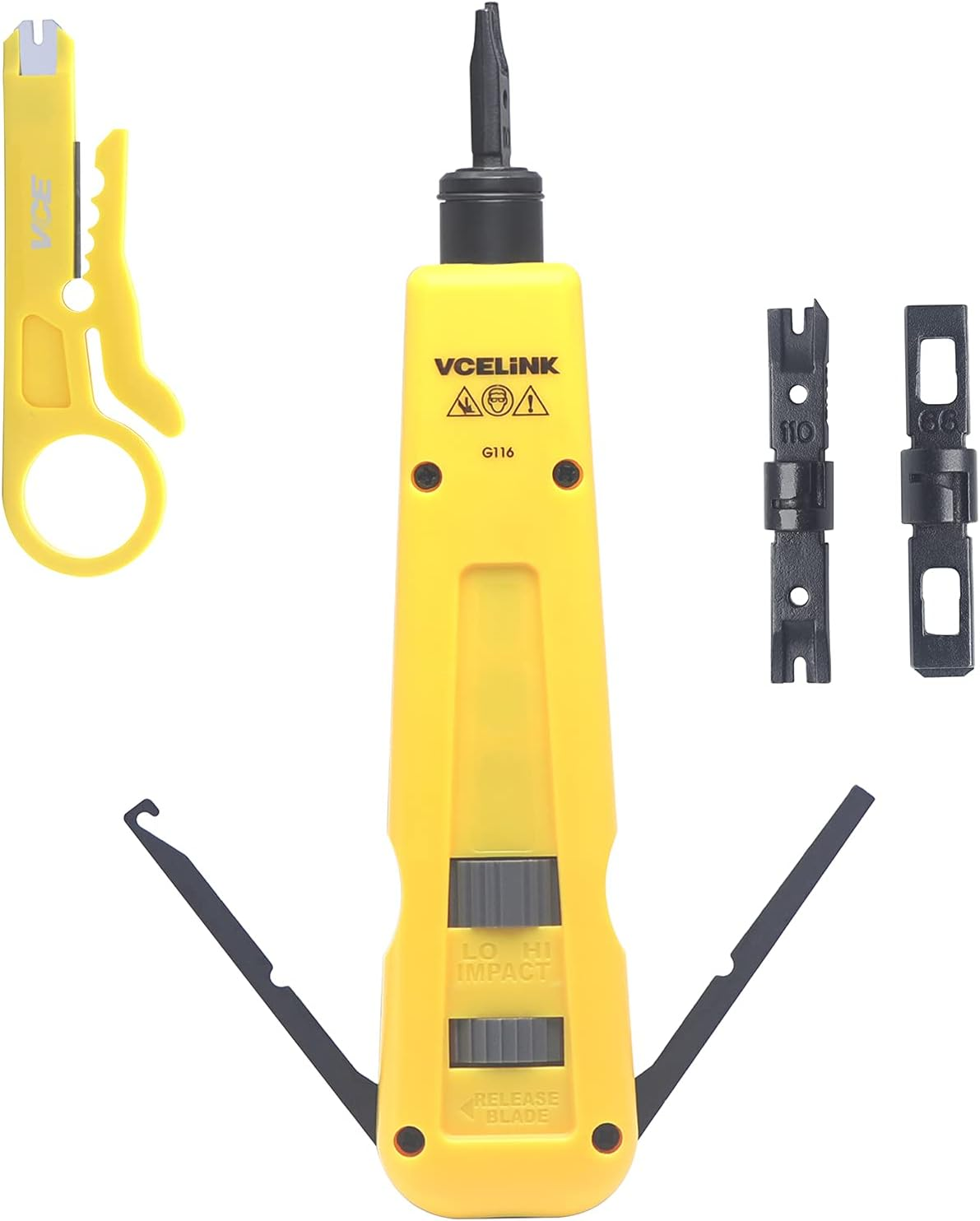 VCELINK Punch down Impact Tool with 110 and 66 Blades, Network Wire Punch down Impact Tool Kit, Keystone Impact Terminal Insertion Tools, Network Cable CAT6/CAT5/CAT3 Stripper image number 5