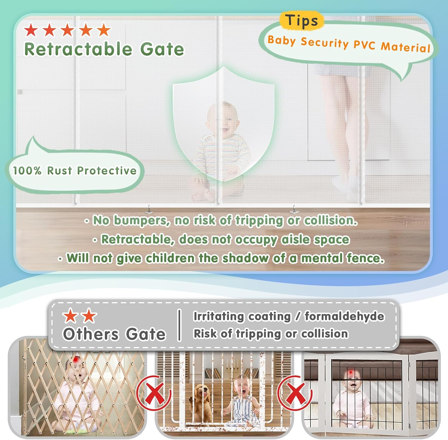 180Cm/70 Wide Retractable Baby Gate Pet Gate with Upgrade Reinforcement Rods,105 Cm/42" Extra Tall Baby Gate Safety Gate, One Handed Operation Retractable Dog Gate for Stairs Indoor image number 1