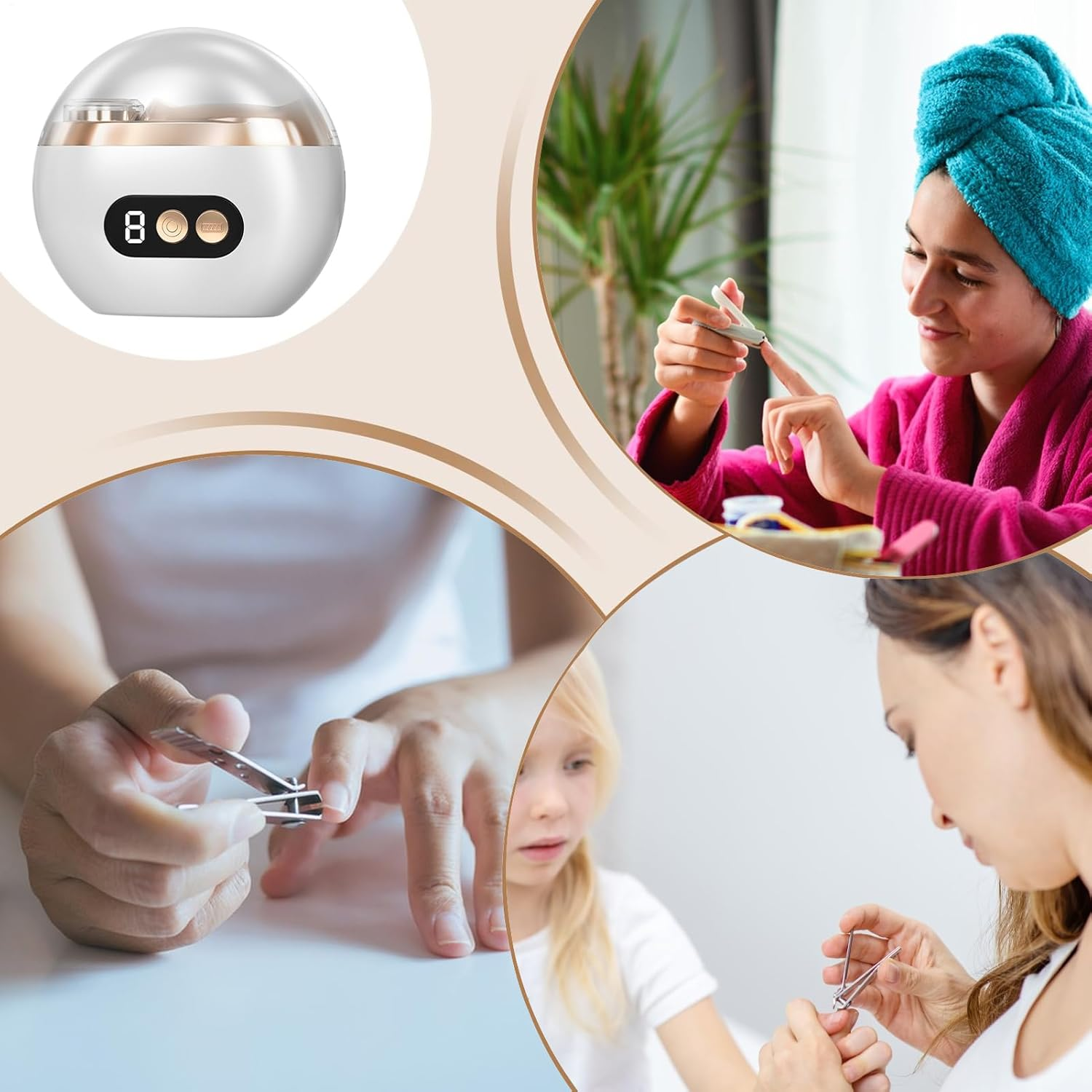 Electric Toenail Clippers, USB Charging Quiet Fingernail Manicure, Quiet 3-Speed Lighted Nail Clipper for Home Salon Home Manicure Seniors Elderly Travel Baby Care - White image number 1