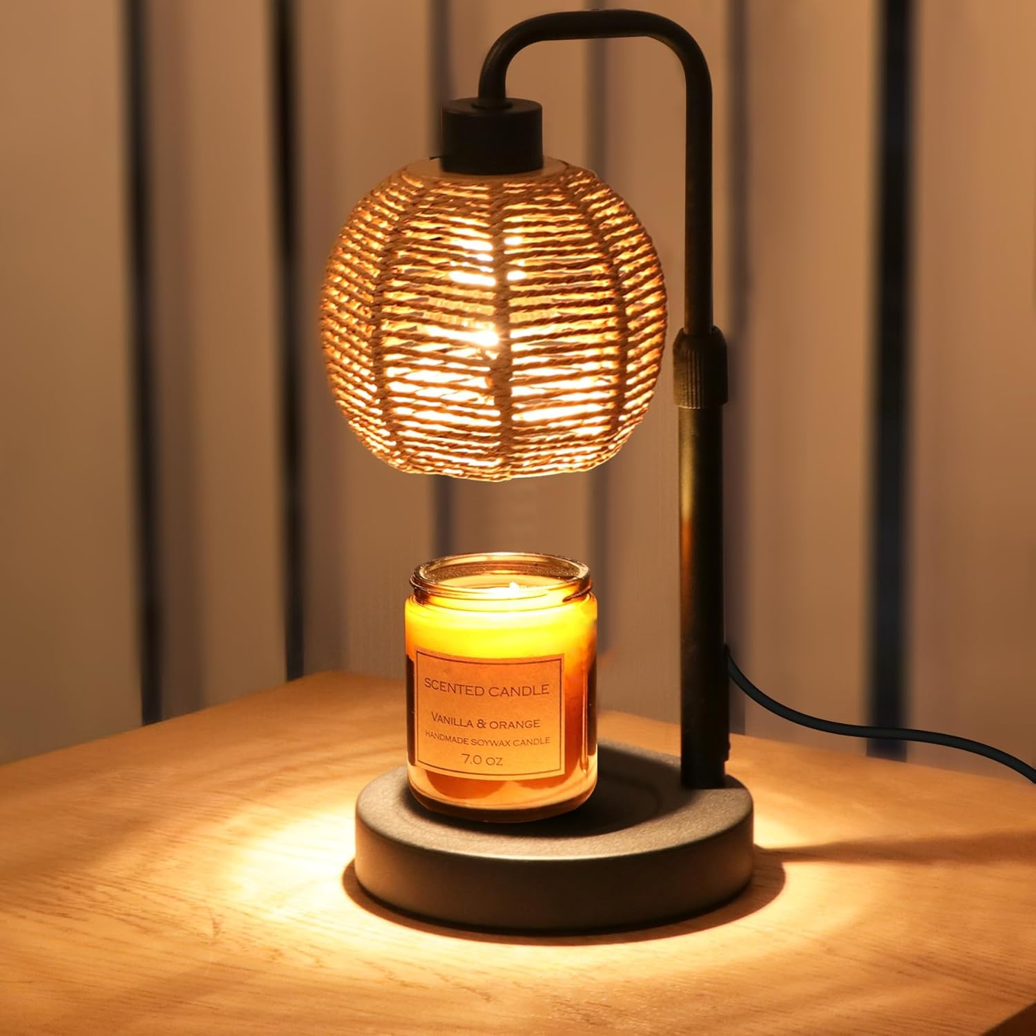 Candle Warmer Lamp with Timer & Dimmer - Adjustable Height Electric Wax Melter for Jar Candles, Natural Weave Shade（With 2 Bulbs） image number 2