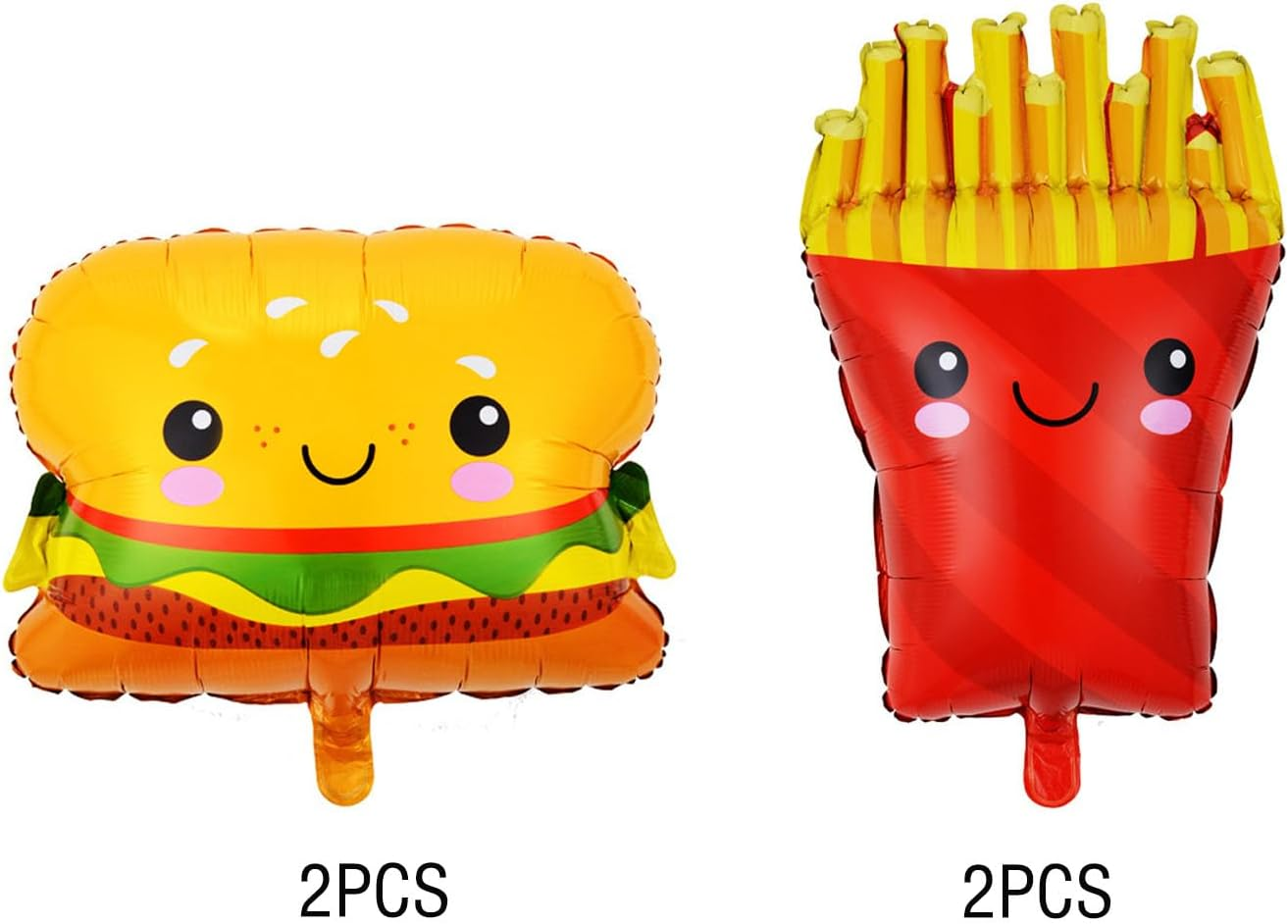 4Pcs French Fries Balloons Hamburg Balloons Food Birthday Foil Balloons for Birthday Fast Food Snacks Themed Party Decorations Supplies image number 1