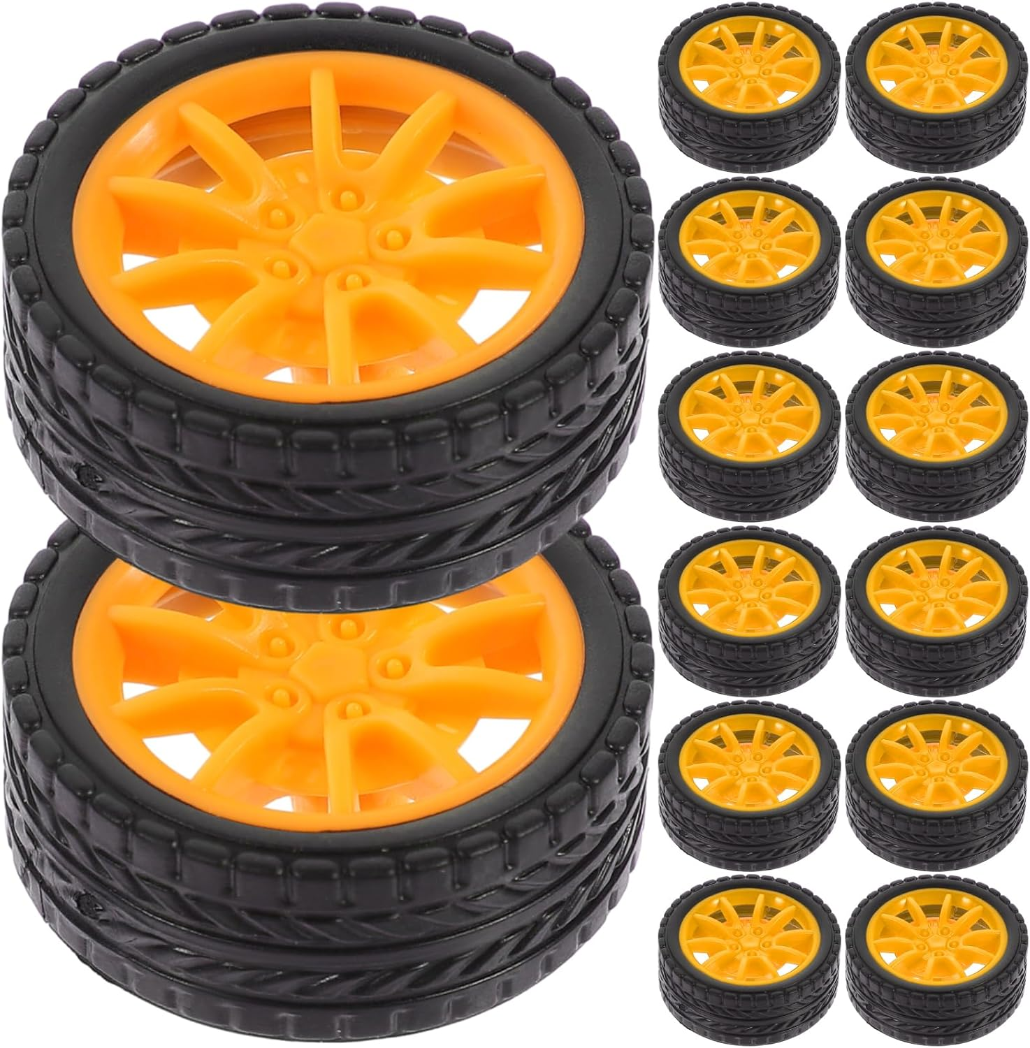 Vaguelly RC Cars Wheels 20Pcs Black Yellow Toys Wheel 30Mm Shaft Plastic Model Wheels round Rod Axles for DIY Model Toy RC Car Truck Building Projects image number 1