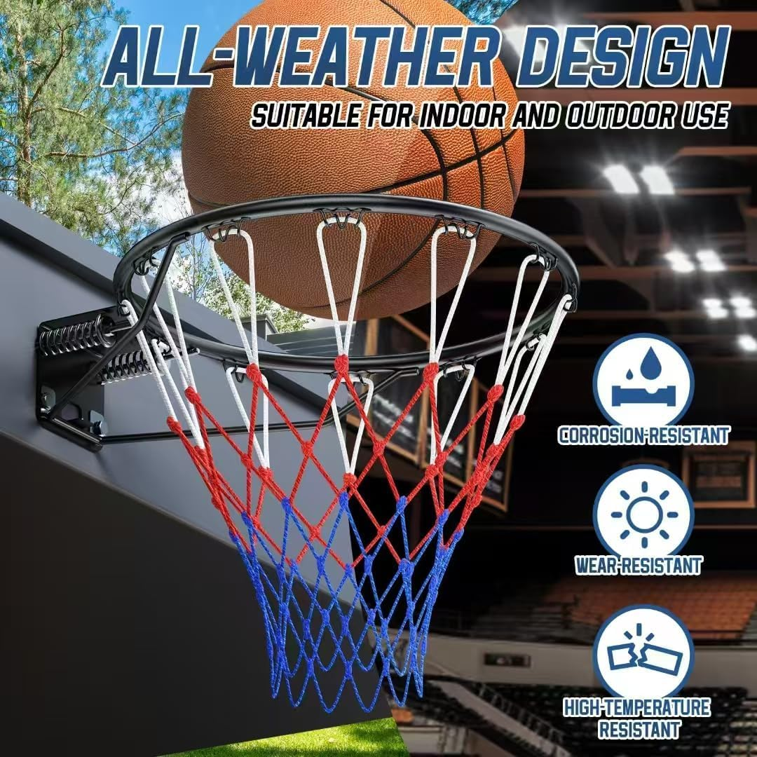 Basketball Rim, 18"(45Cm) Replacement Wall Mounted Outdoor Basketball Hoop, Heavy Duty Solid Steel, Double Spring Basketball Hoop Rim with All Weather Net for Indoor and Outdoor Hanging image number 3