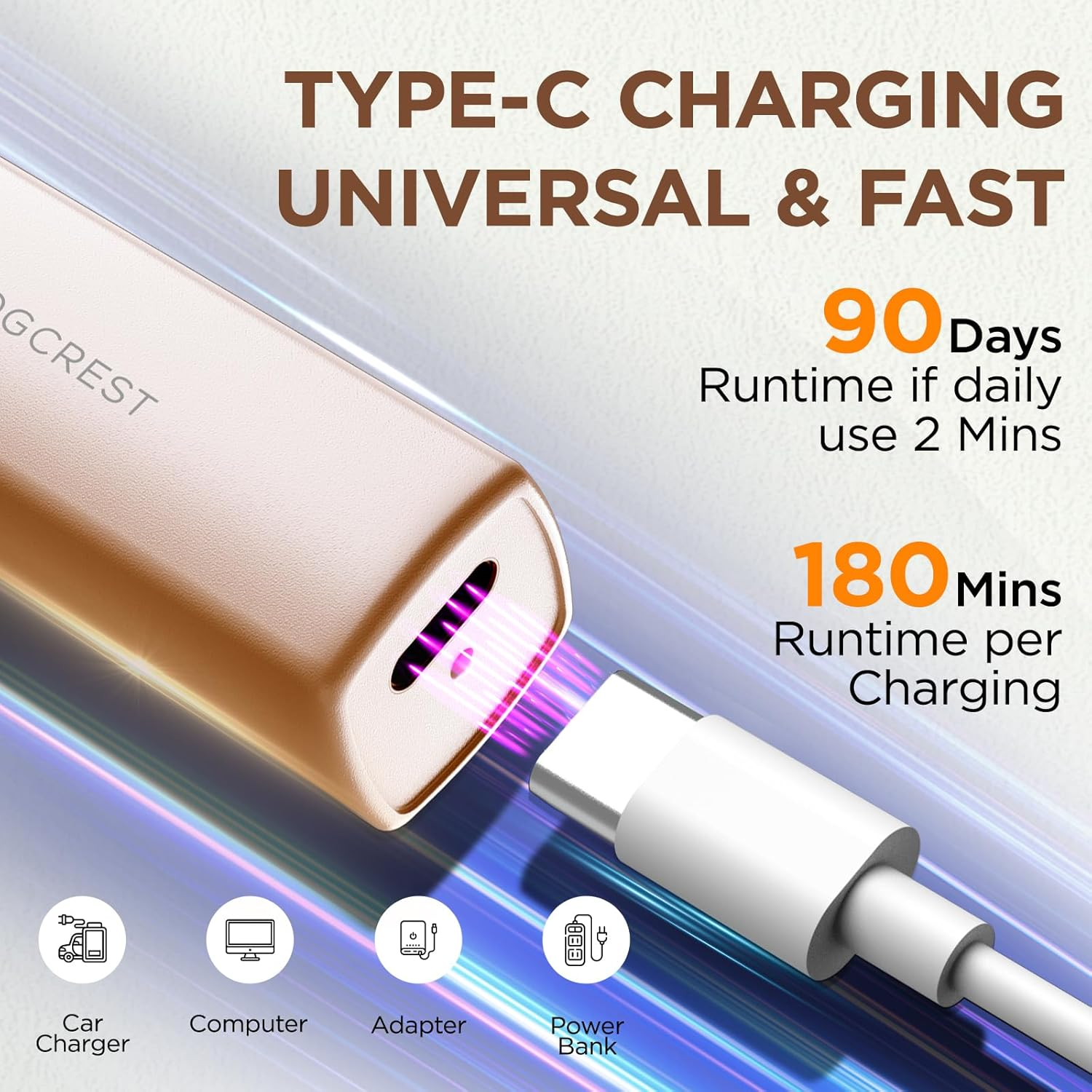 VG VOGCREST Rechargeable Facial Hair Removal for Women: 2-In-1 Electric Eyebrow and Facial Hair Removal Device - Suitable for Eyebrows Chin Cheeks Features a Built-In LED Light (Gold) image number 4