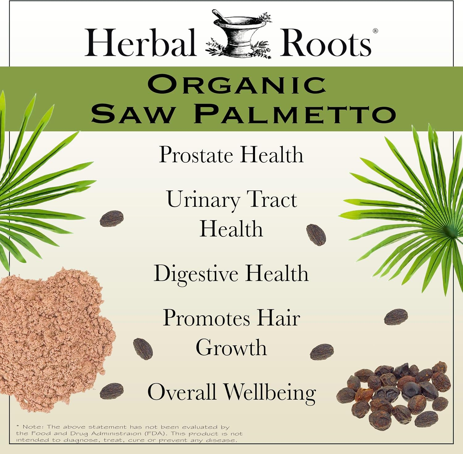 Herbal Roots Organic Saw Palmetto Capsules, 1,000Mg per Serving - Supports Men&rsquo;S Prostate Health - 60 Vegan Capsules - Made in the USA image number 2
