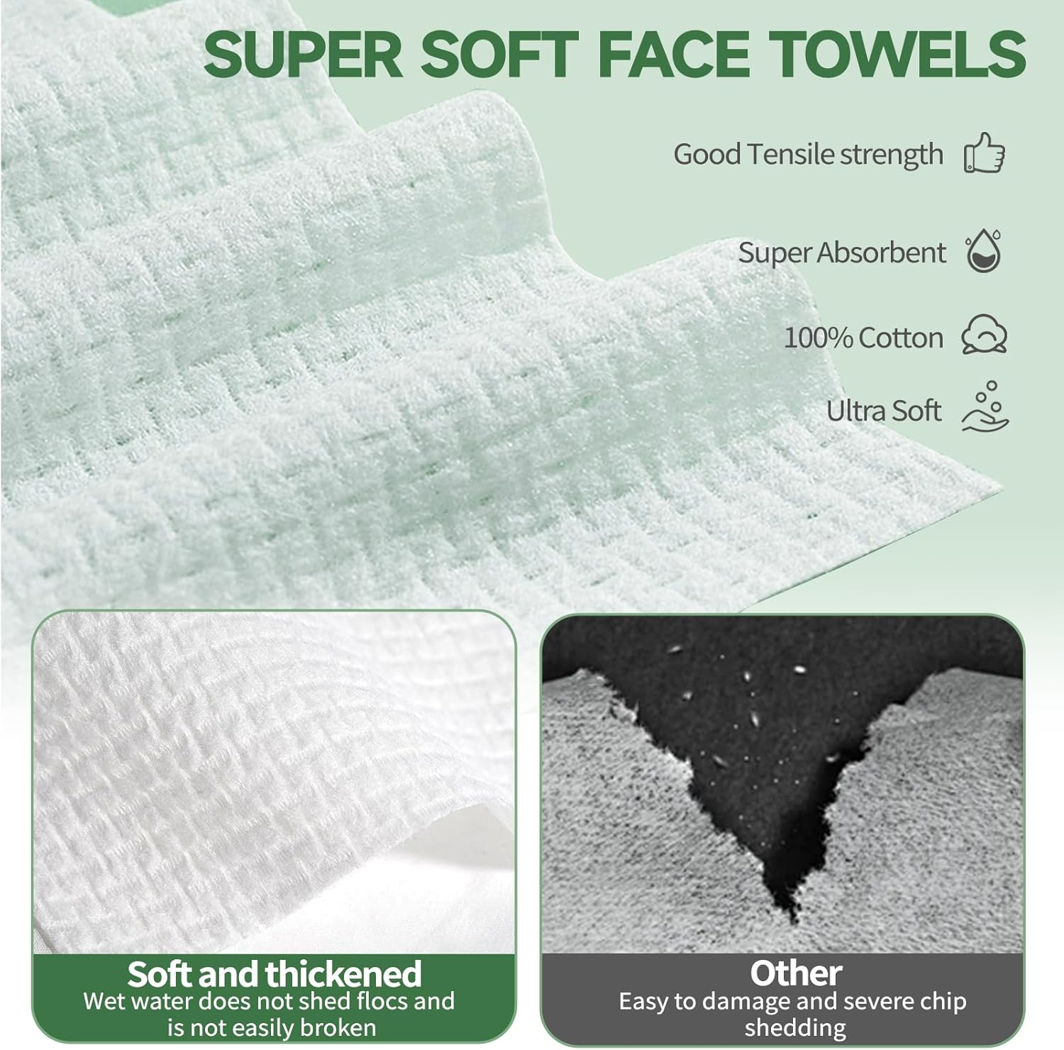Disposable Face Towel, Large Dry Face Wipes Facial Towels, for Washing Super Soft & Thick Face Cloths Towelettes for Makeup Removing, Cleansing, Nursing, Travel, 10"&times;12" 50 Count (3 Pack) image number 6