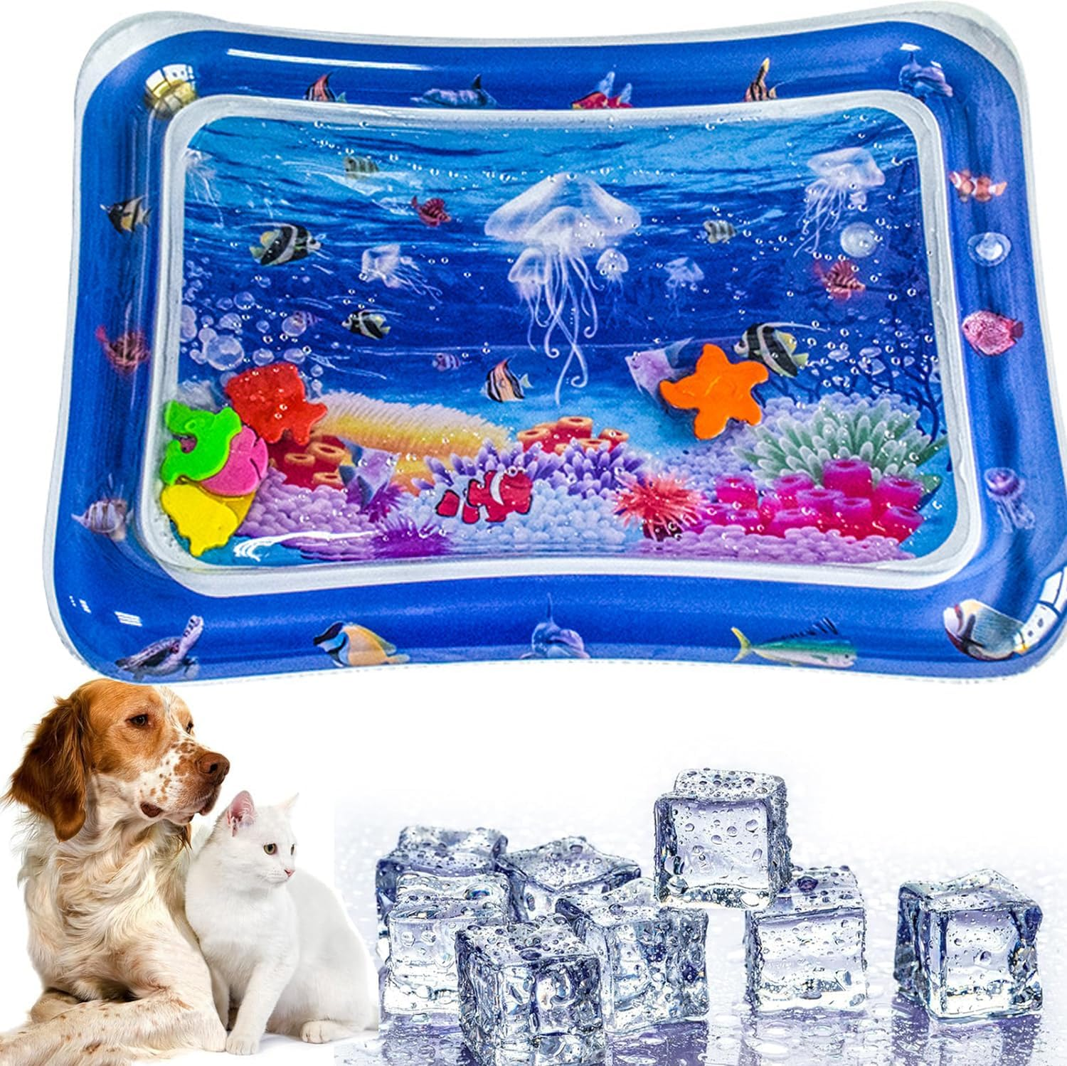 Sensor Water Play Mat, Sensor Water Playmat, Water Sensor Play Mat for Cats, Dogs, Water Mat, Sensory Toy, Summer Water Play Mat for Children, Interactive Cat Toy (A)