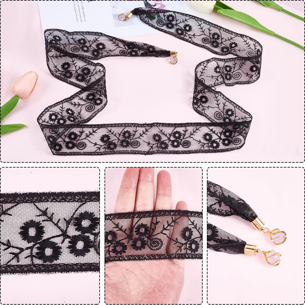 CABODYALS Black Lace Headbands French Floral Pattern Cute Soft Elegant Head Wrap Lace Hair Bands Thin Hair Band Made of Cotton and Polyester Headscarf for Women Evening Dresses Bridal Dress image number 1