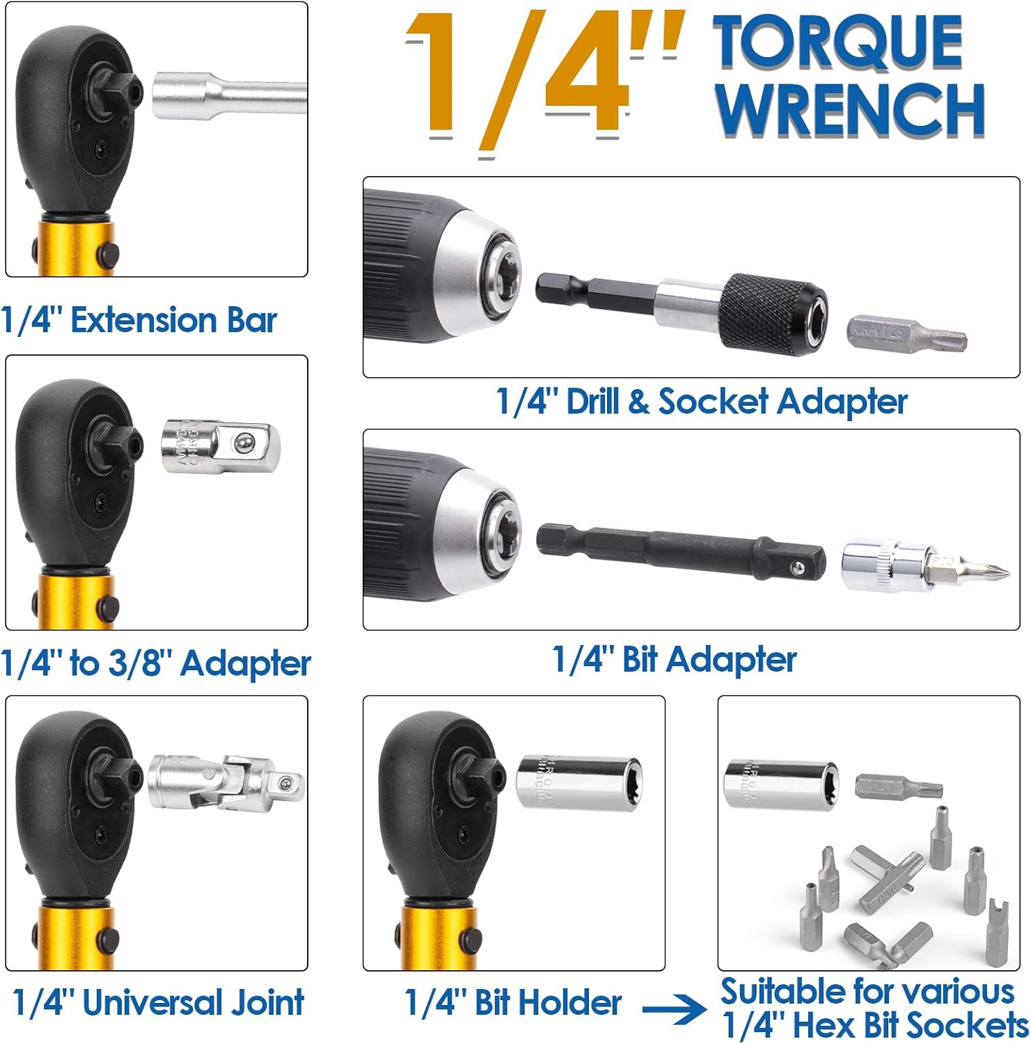 YIYEIE 50Pcs Master Bike Torque Wrench Set, 1/4 Inch Drive, 10-220 IN.LB (1-24.9 Nm), Inch Pound Click Torque Wrench with Bit Sockets, 0.1 Nm Micro, 3/8 Adapter, Pro Bicycle Tool Kit for MTB image number 4