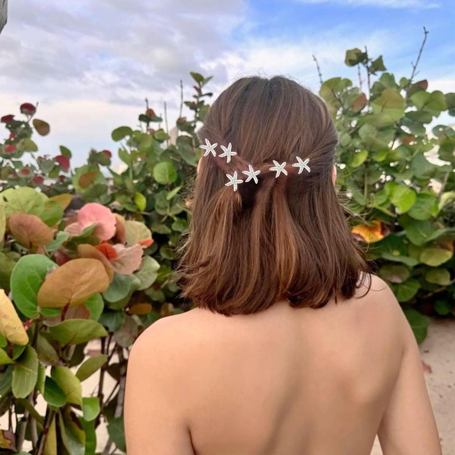 Lunarcharm 10 Pieces Hair Clips with White Rhinestones in Beach Style, Bohemian Hair Clip in Starfish Shape, Cute Accessory for Women and Girls, Cute Little Hair Clip image number 2
