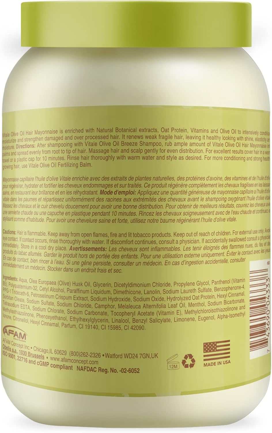 Vitale Olive Oil Hair Mayonnaise, 30 Ounce