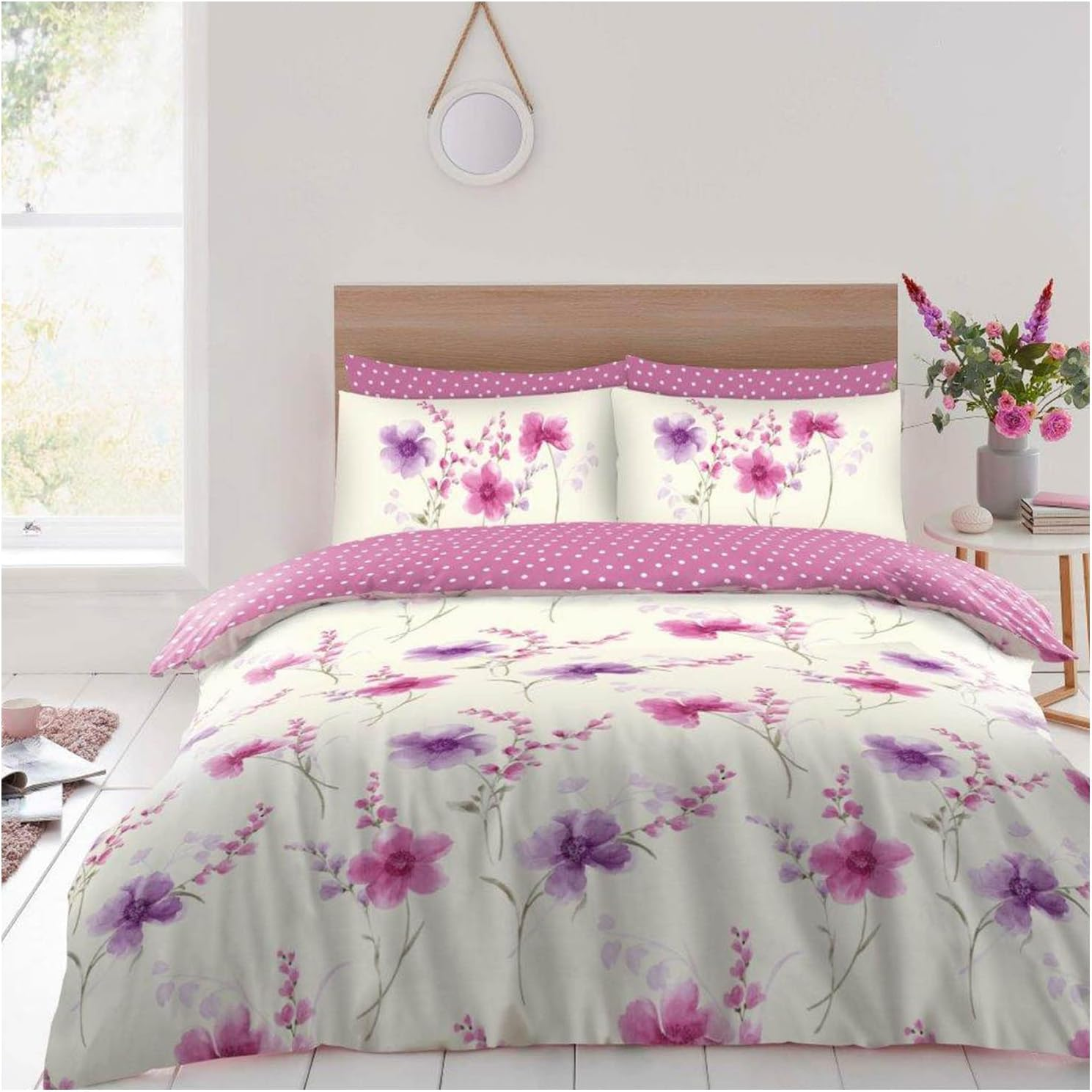 Botanical Fitted Sheet Single Duvet Cover with Pillowcase, 3Pcs Breathable Complete Bedding Set, Purple image number 3