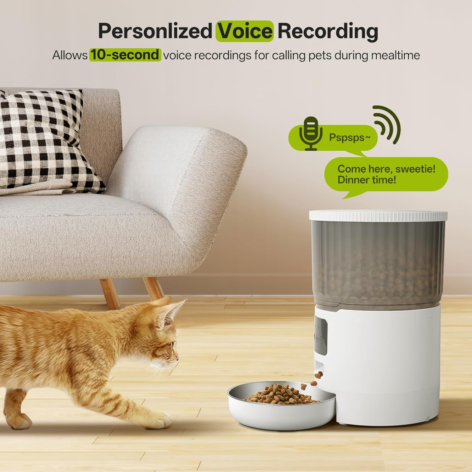 Mukkela Wifi Automatic Cat Feeder, 4L Timed Cat Dry Food Dispenser with 10S Voice Recorder, APP Control, Auto Pet Feeder up to 10 Meals per Day for Cats, Dogs, Dual Power Supply (White) image number 6