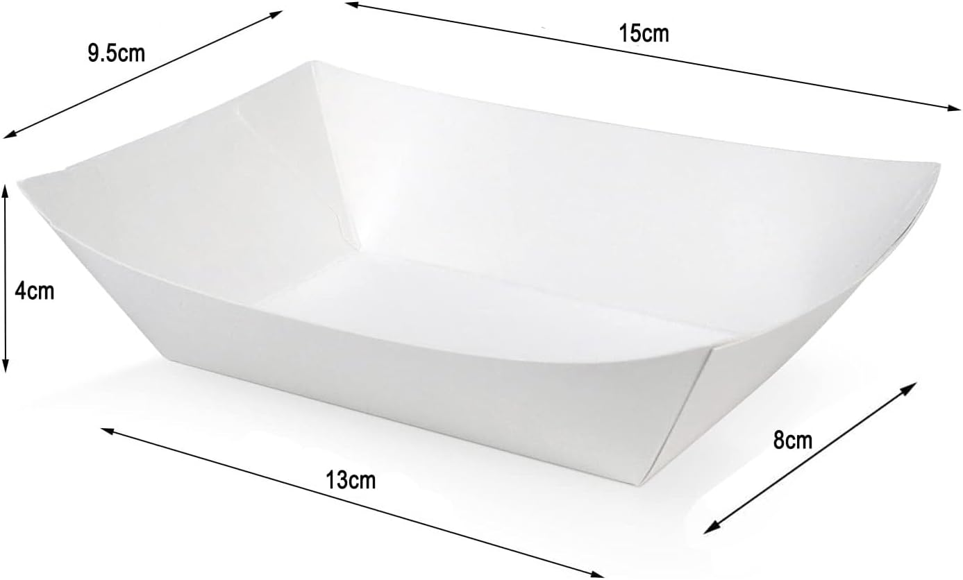 Kraft Paper Food Trays, 100 Pieces, Party Serving Boats for Snacks, Hot Dogs, Fries (100, White) image number 1