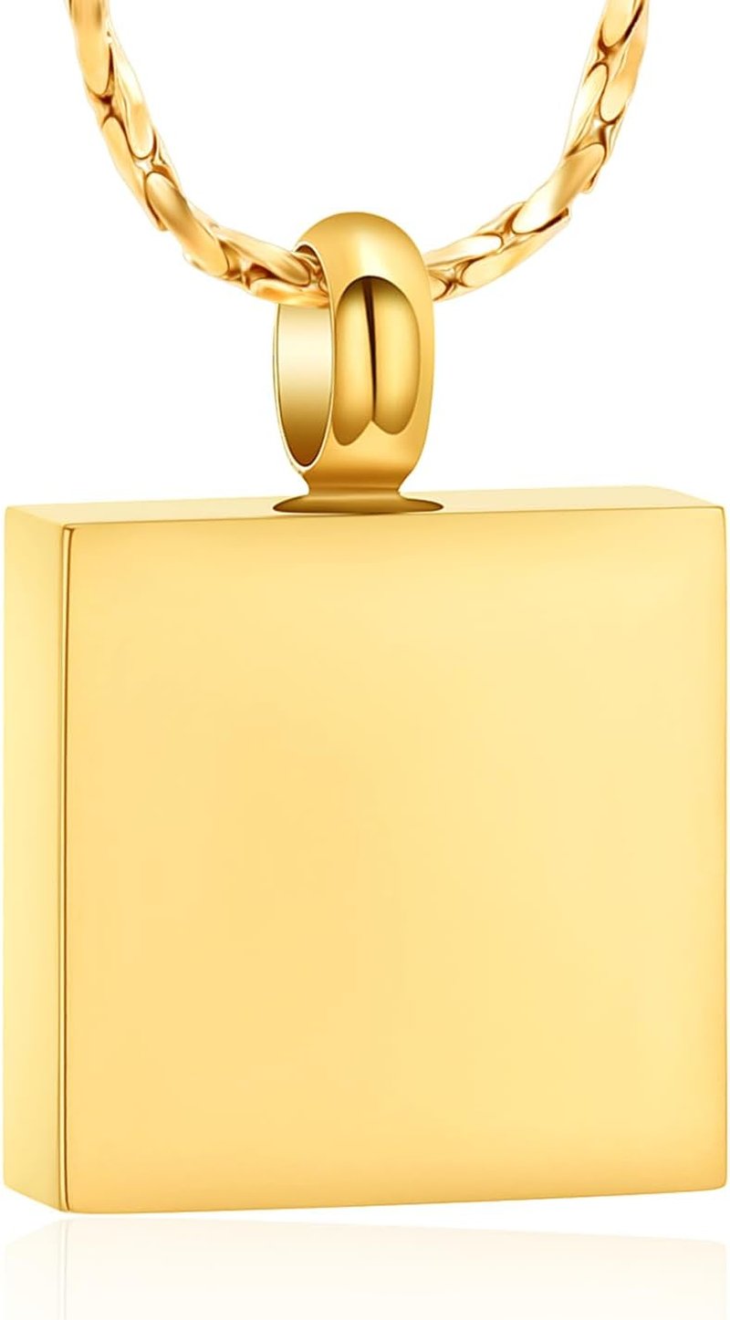 QGJNSGC Cremation Urn Necklace for Ashes Small Rectangle Square Memorial Ash Pendant Keepsake Jewellery Dog Tag Ash Locket for Women Men