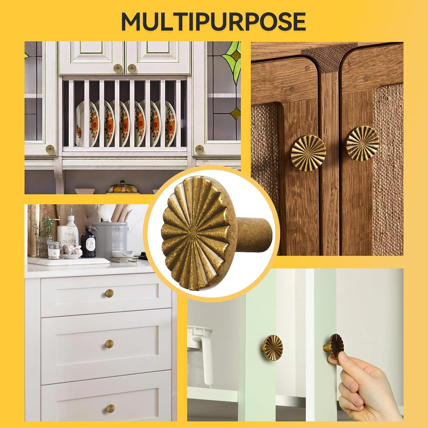 10 Pcs Antique Brass Cabinet Knobs Vintage Flat Drawer Pulls Kitchen Cupboard Bathroom Dresser Cabinet Hardware Handles Zinc Alloy