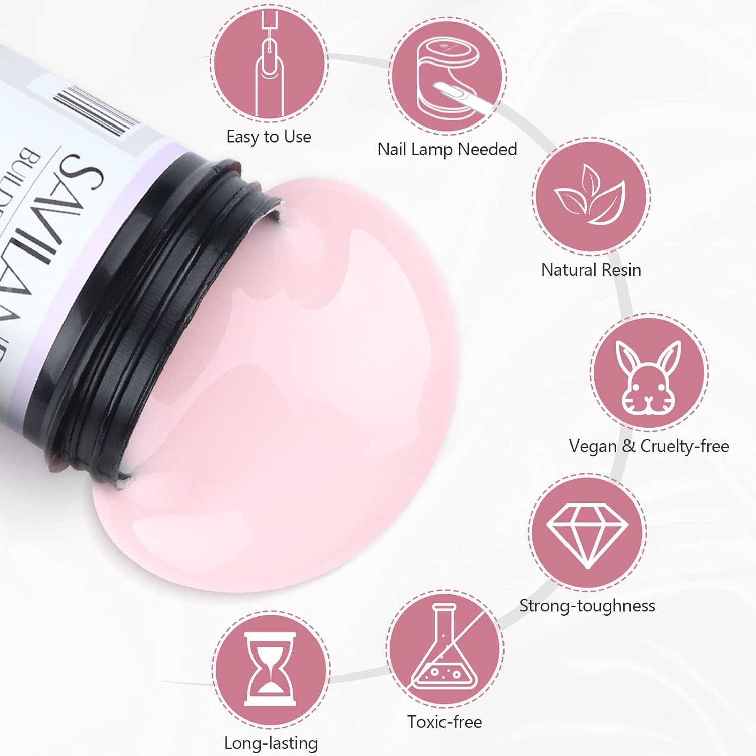 SAVILAND 100G Light Pink Builder Nail Gel &ndash; 3.53Oz Hard Gel for Nails Large Capacity Nail Strengthen Gel for Nail Extension Nail Art Manicure Starter U V Nail Gel for Professional Nail Salon Home DIY image number 1