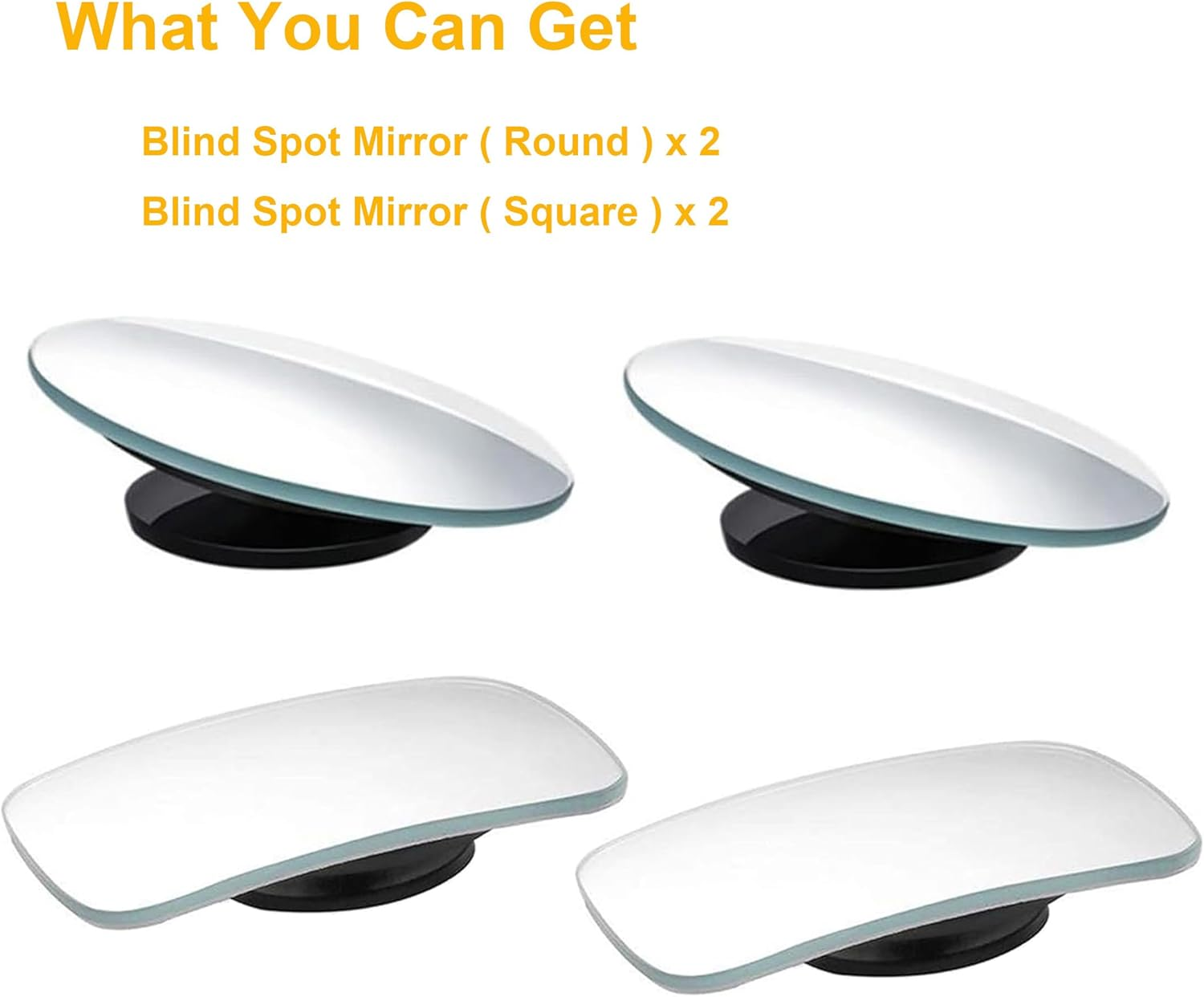 4 PCS Blind Spot Mirror, 2" Rectangle/Round HD Glass Frameless Convex Rear View Mirror, Exterior Wide Angle Side Car Blind Spot Mirror for Larger Image and Improved Traffic Safety