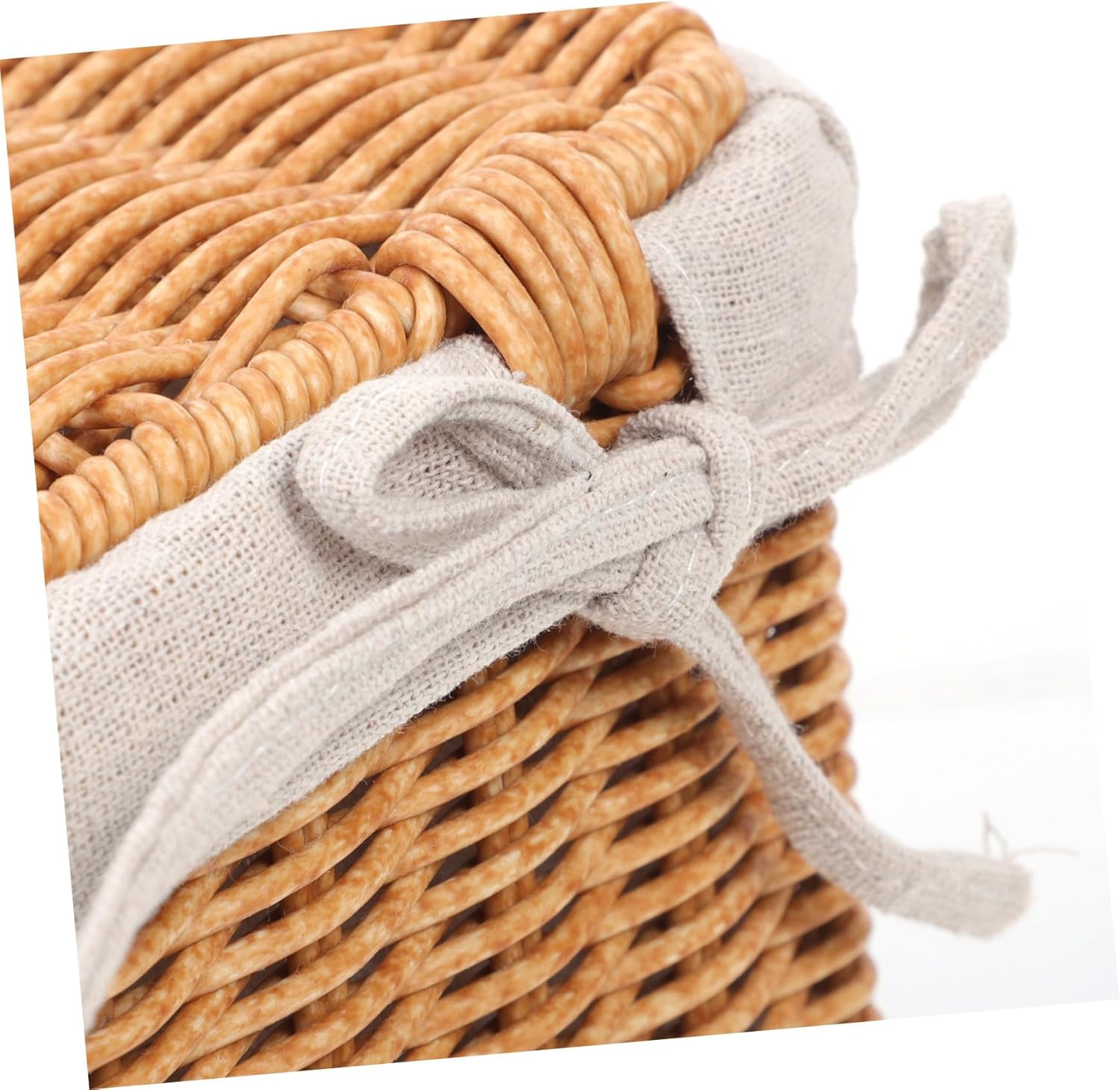 BESTYASH Rectangular Wicker Storage Basket with Lid and Dual Handles Handwoven Rattan Organizer Bin for Laundry Closet and Home Storage Portable Decorative Shelf Container for Clothes And image number 4