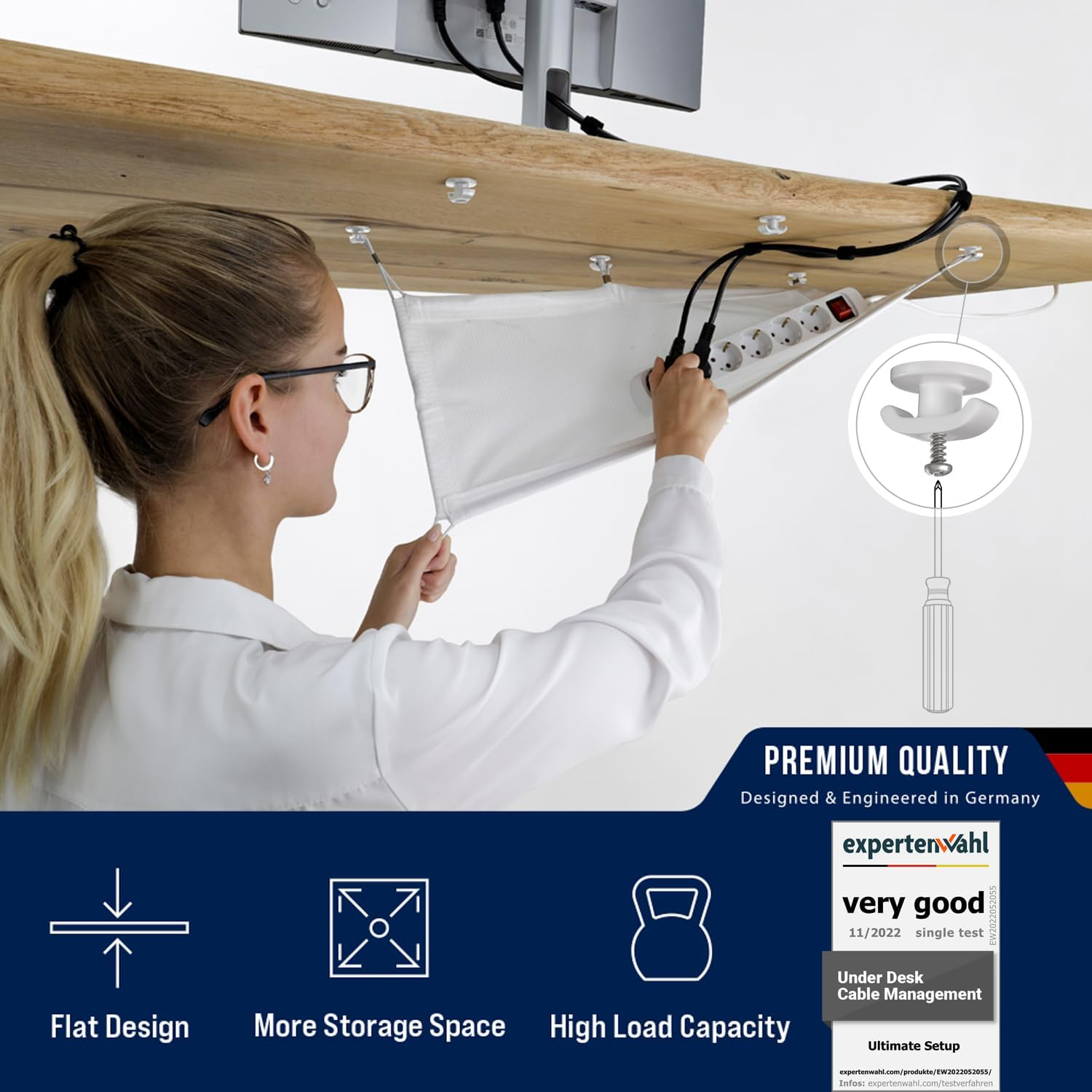 Cable Management Net - under Desk Wire Management - Flexible under Desk Cable Management Tray White image number 6