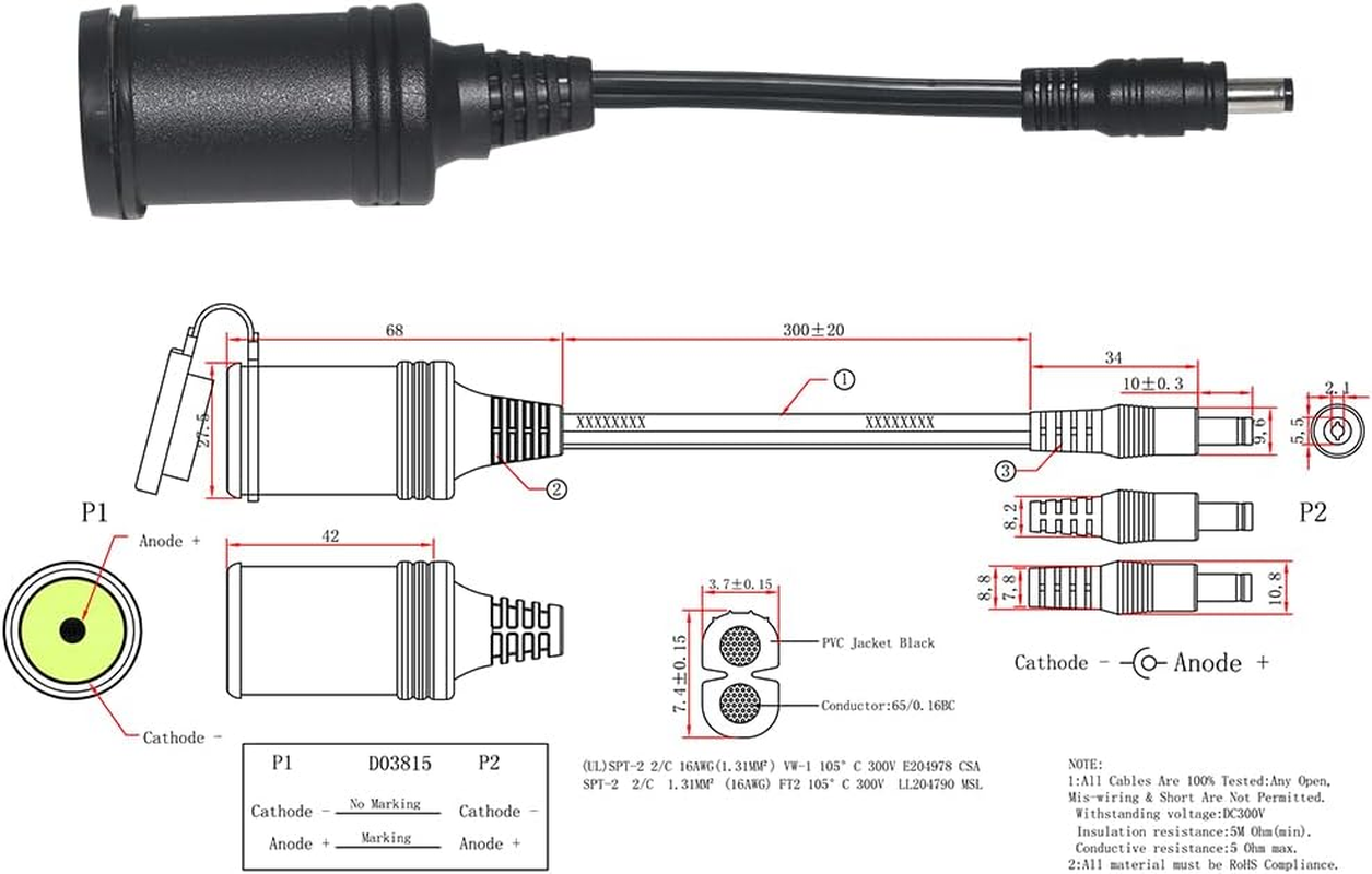 12V Cigarette Lighter Female Socket to DC 5.5 Mm X 2.1Mm Barrel Plug 30CM 12 Volt Car Cigarette Socket with Cover image number 5