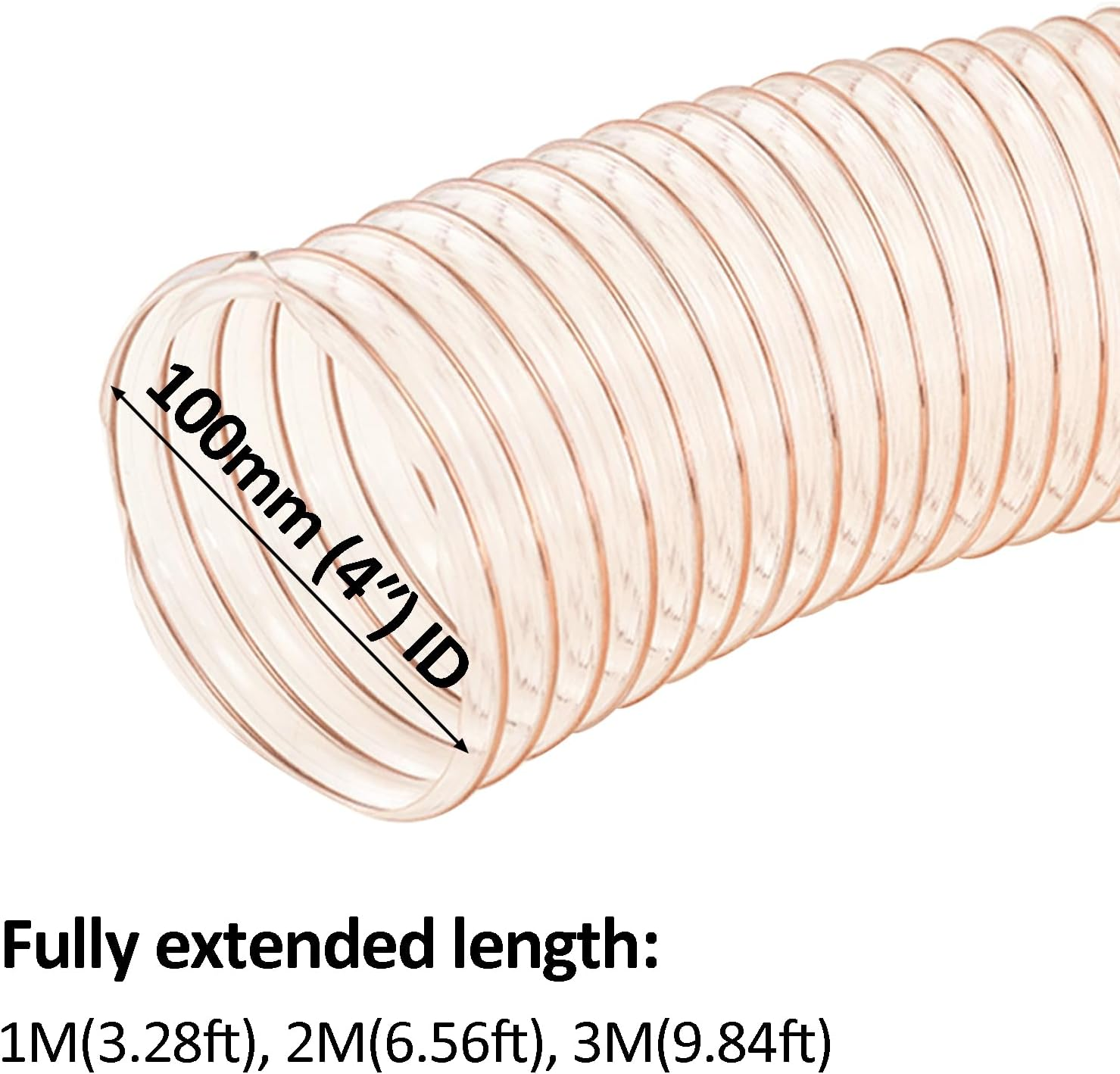 Acbbmns Clear PU Polyurethane Dust Collection Hose 4 Inch 9.8FT Heavy Duty Flexible Ducting Hose Air Exhaust Pipe Vent Hose (9.8FT / 3 Metres)