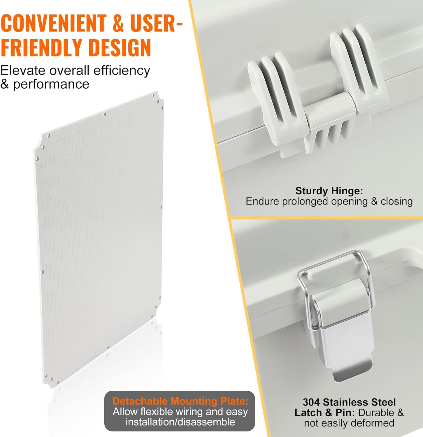 VEVOR Outdoor Junction Box, 350 X 250 X 150 Mm, ABS Plastic Enclosure with Hinged Cover Stainless Steel Latch, IP67 Dustproof Waterproof for Electrical Projects