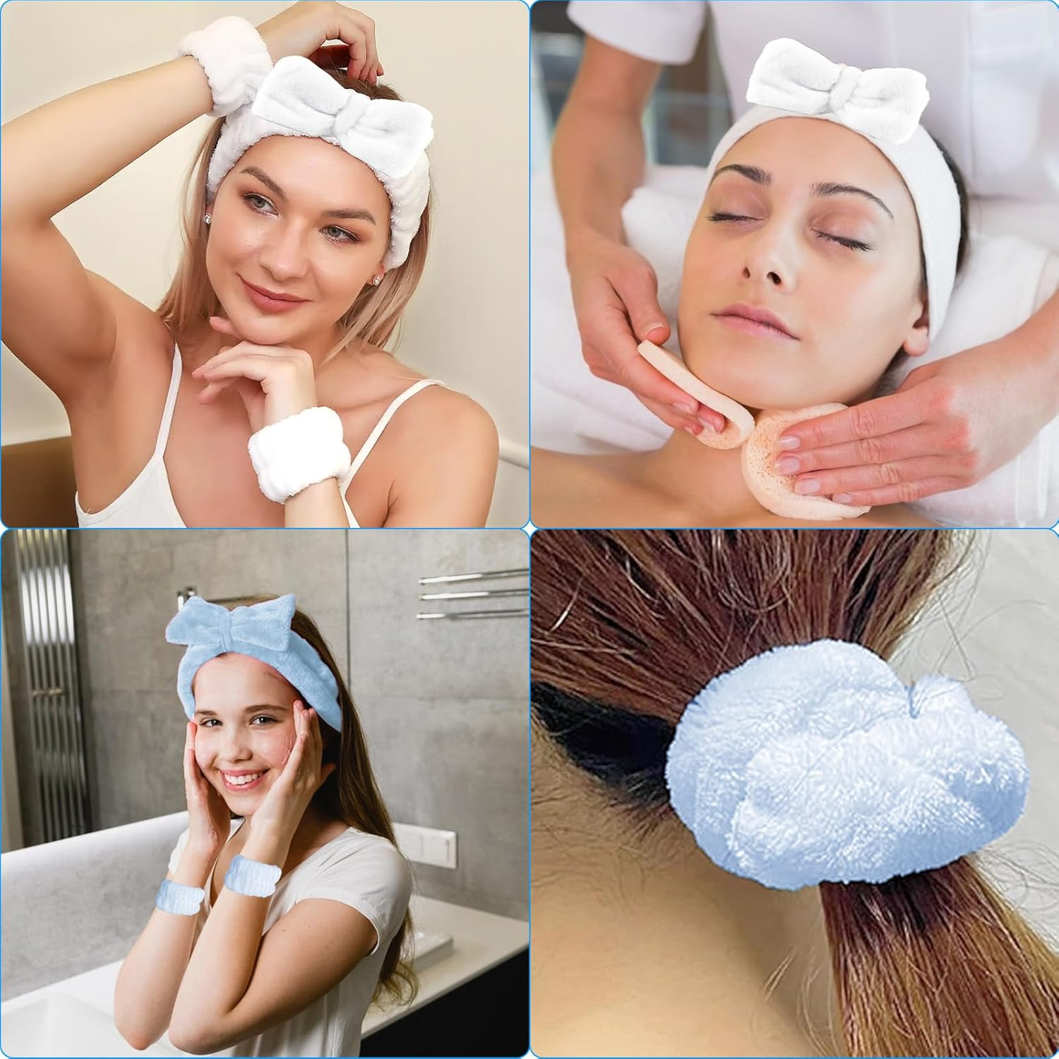 Pack of 6 Wrist Wash Bands & Make-Up Skincare Hairband Cosmetic Set, Elastic Face Wash Bracelets, Microfibre Makeup Sweatband Spa Face Headband for Women Yoga Skincare Products image number 6