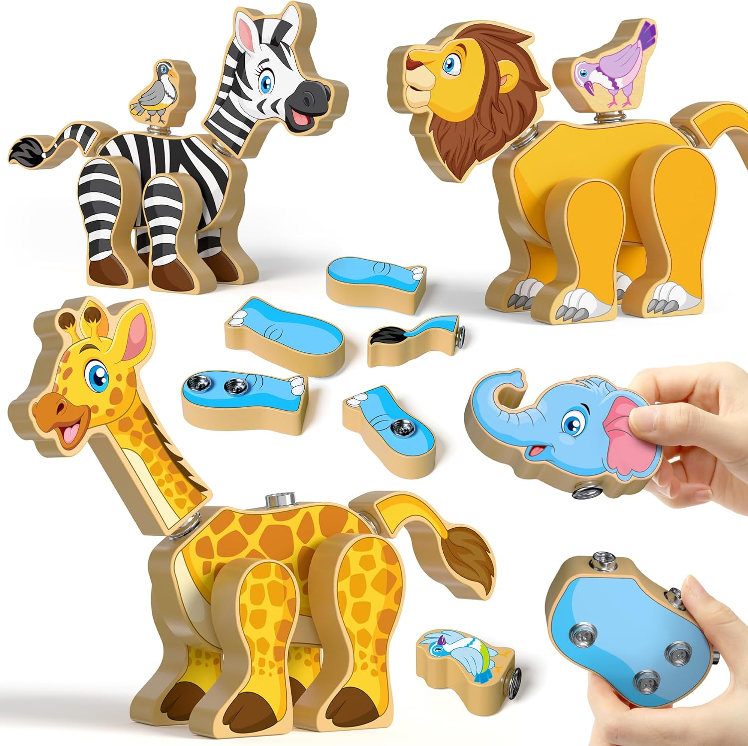 Coogam Wooden Snap Together Building Toy, Take Apart Construction Builders, Assembly Animal Building Blocks, STEM Fine Motor Learning Toy for 3 4 5 Years Old Kids image number 2