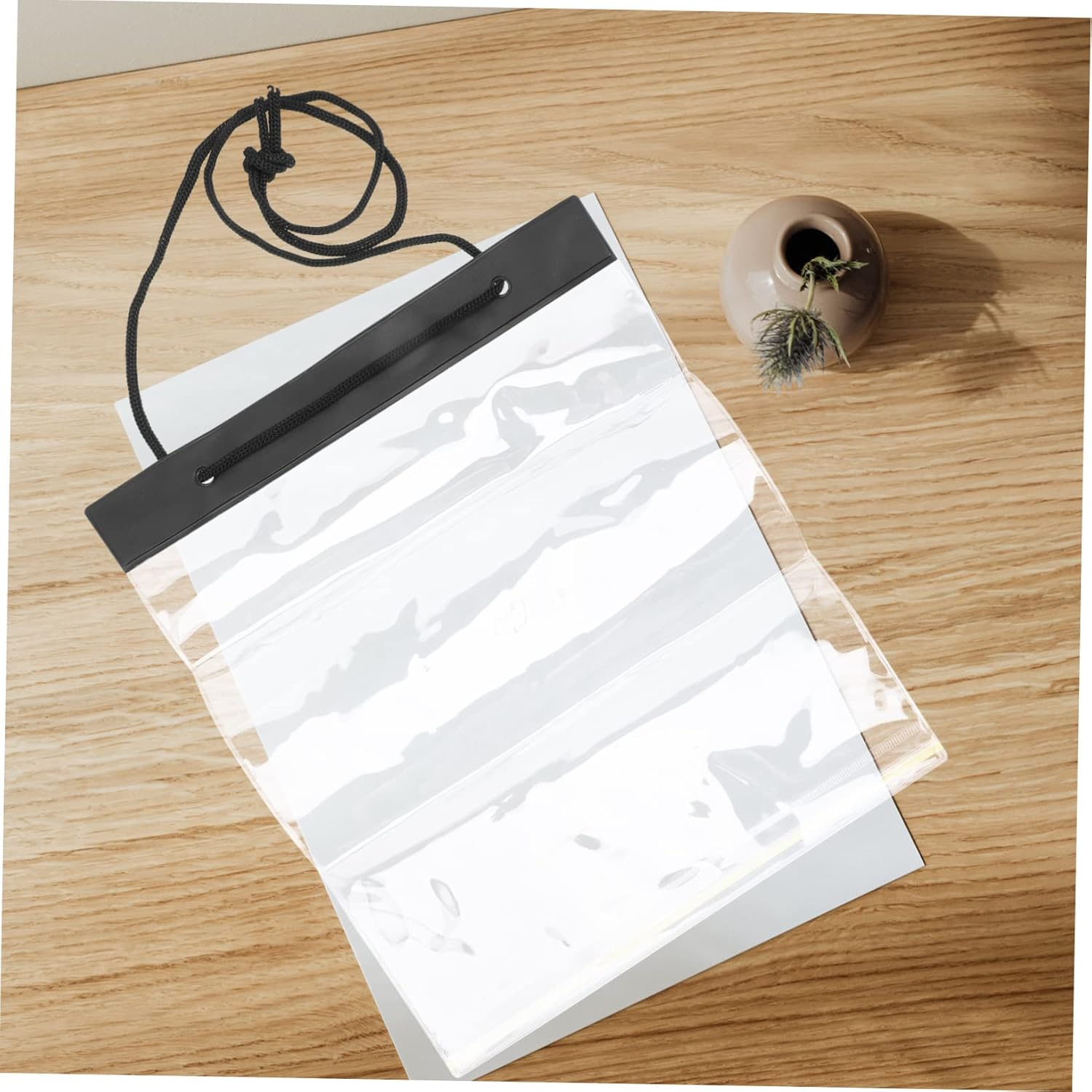 BCOATH Waterproof Map Bag Drawstring, PVC Foldable Document Pouch, Travel and Outdoor Training File Organizer, White Small Size, Office and School File Holder image number 3