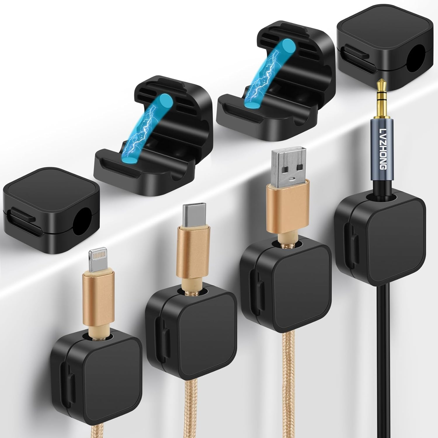 Hcskoss 8 Pack Magnetic Cord Organizer,Magnetic Cable Clips Cable,Smooth Adjustable Easy Secure Cable Management,Magnetic Cord Holder,Wire Holder Keeper Organizer for Home,Office,Car,Desk image number 2