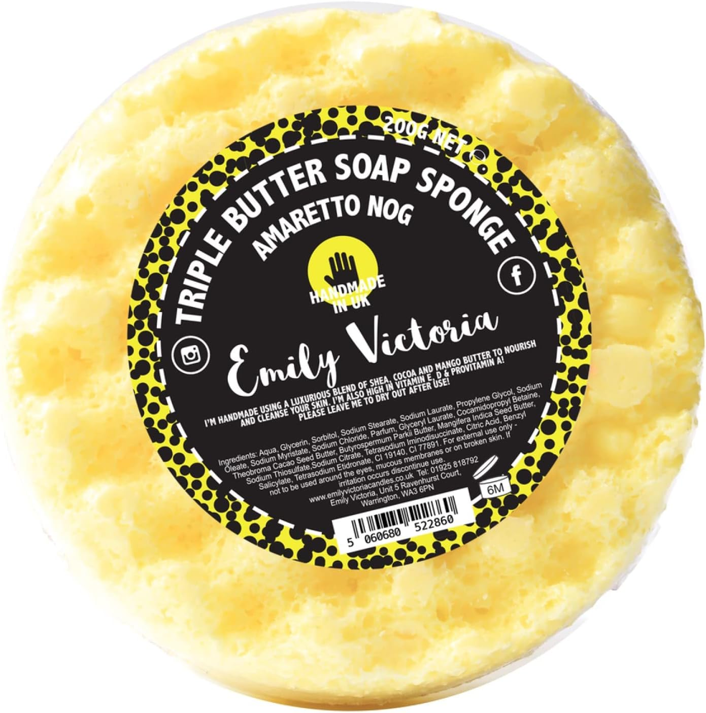 Emily Victoria Triple Butter Soap Sponge - Amaretto Nog Sweet & Nutty Scent 200G