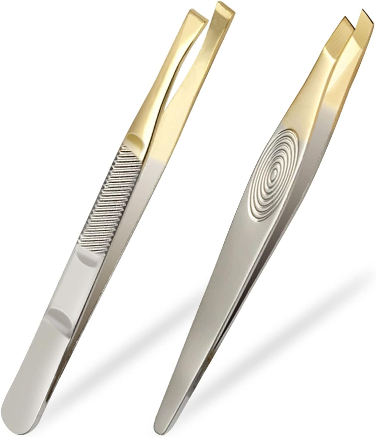 Sularpek Slanted Tweezers, Set of 2 Stainless Steel Tweezers Precision Eyebrow Plucking Removal Chip Removal Gold Plated 87Mm for Men and Women image number 4