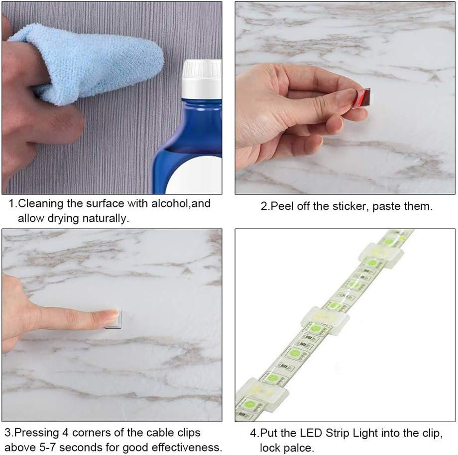 Weforu Strip Light Mounting Bracket Clips, 100 Pieces Self-Adhesive LED Strips Holder Clamps,Wire Bundle Holder for 10Mm(3/8") Wide Fix LED Strip Light image number 4