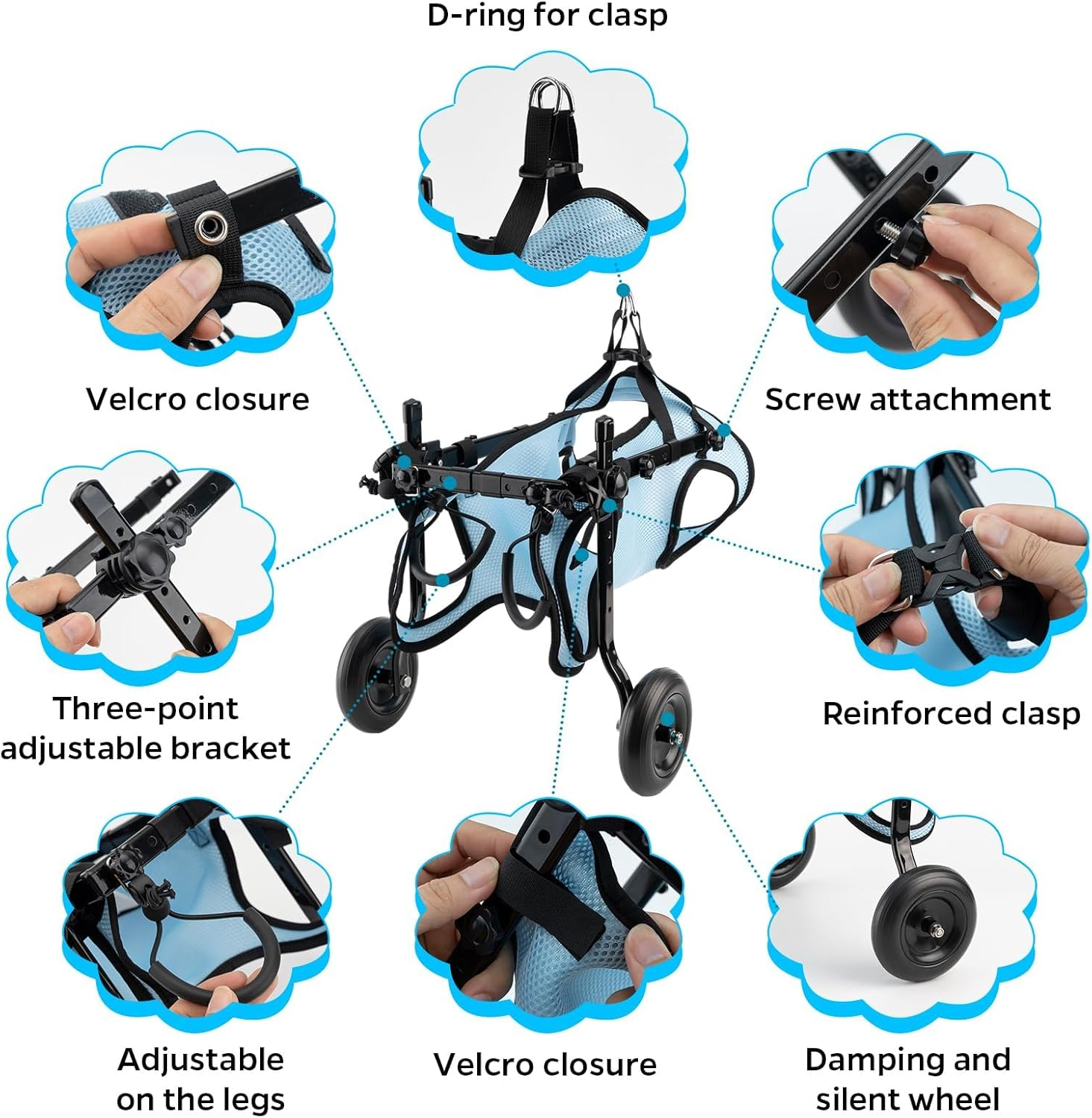Celestaura Dog Wheelchair for Back Legs, Dog Wheelchair Cart, Doggy/Cat Wheelchair with Disabled Hind Legs Walking, Mobility Aids for Small Pets Hind Limbs, Dog Carts with Wheels, Light Weight,S image number 5
