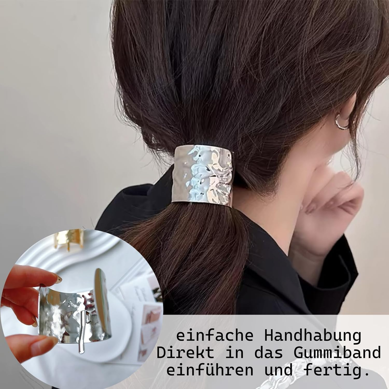 Ypkia Pack of 2 Hair Bands with Metal Buckle Ponytail Holder Cuff Hair Clips Gothic Punk Hair Holder (Gold + Silver) image number 1