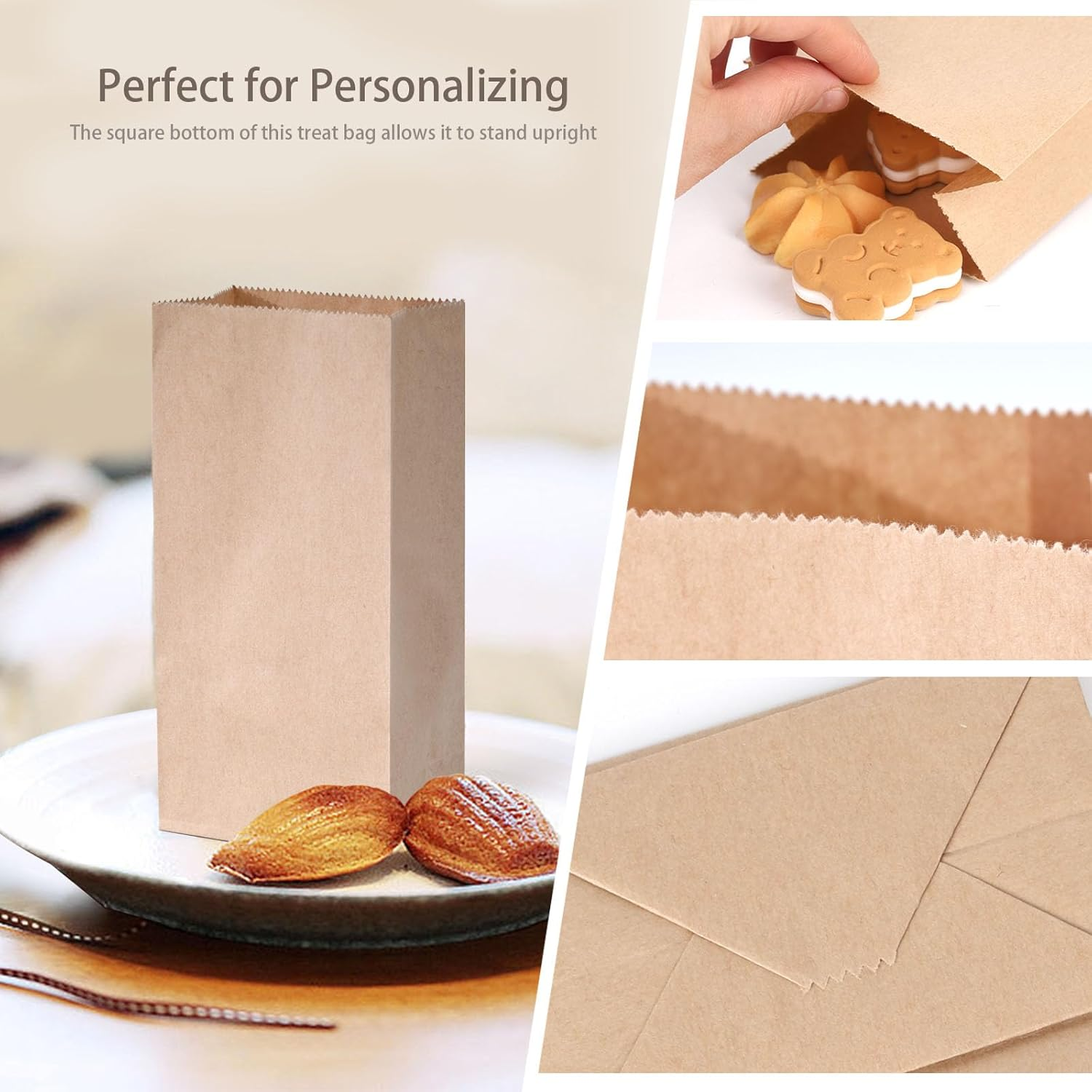 Shindel 120PCS Kraft Paper Bags, Brown Paper Bags with Stickers Mini Snack Bag Lunch Bag Treat Bag for Baby Shower Wedding Party Favors DIY Crafts image number 4