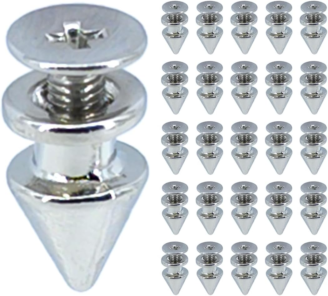 Megoto 100 Sets Cone Spikes Screwback Studs Rivets Metal Spikes Studs for Punk Style Clothing Bullet Shoes Bags Dog Collars Accessories DIY Craft Decoration (Cone 7X10Mm) image number 2