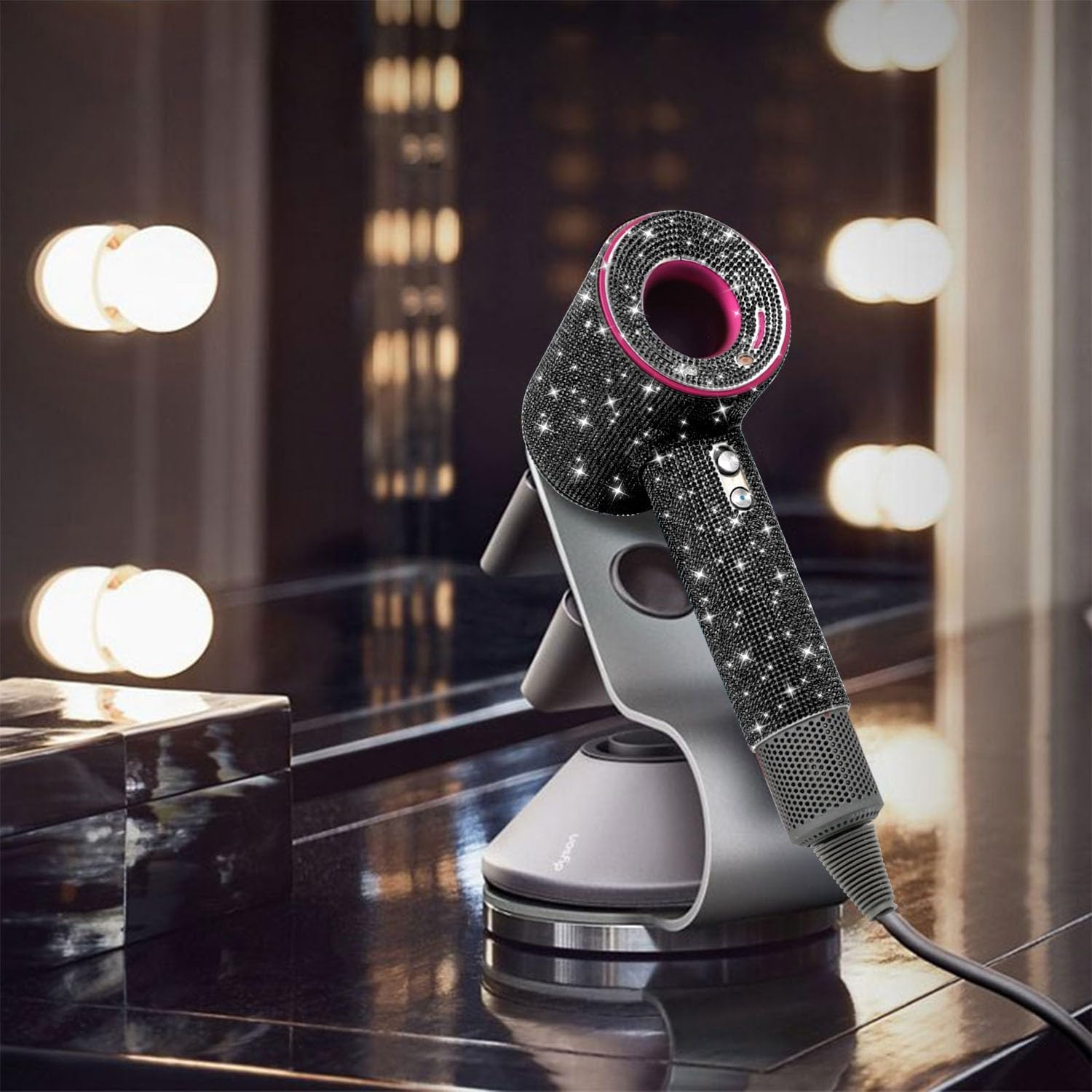 Rhinestones Case for Dyson Hair Dryer Anti-Scratch Shockproof Dust Proof Travel Protective Case Cover for Dyson HD01 HD03 HD07 HD08 (Black) - Bright Pink image number 2