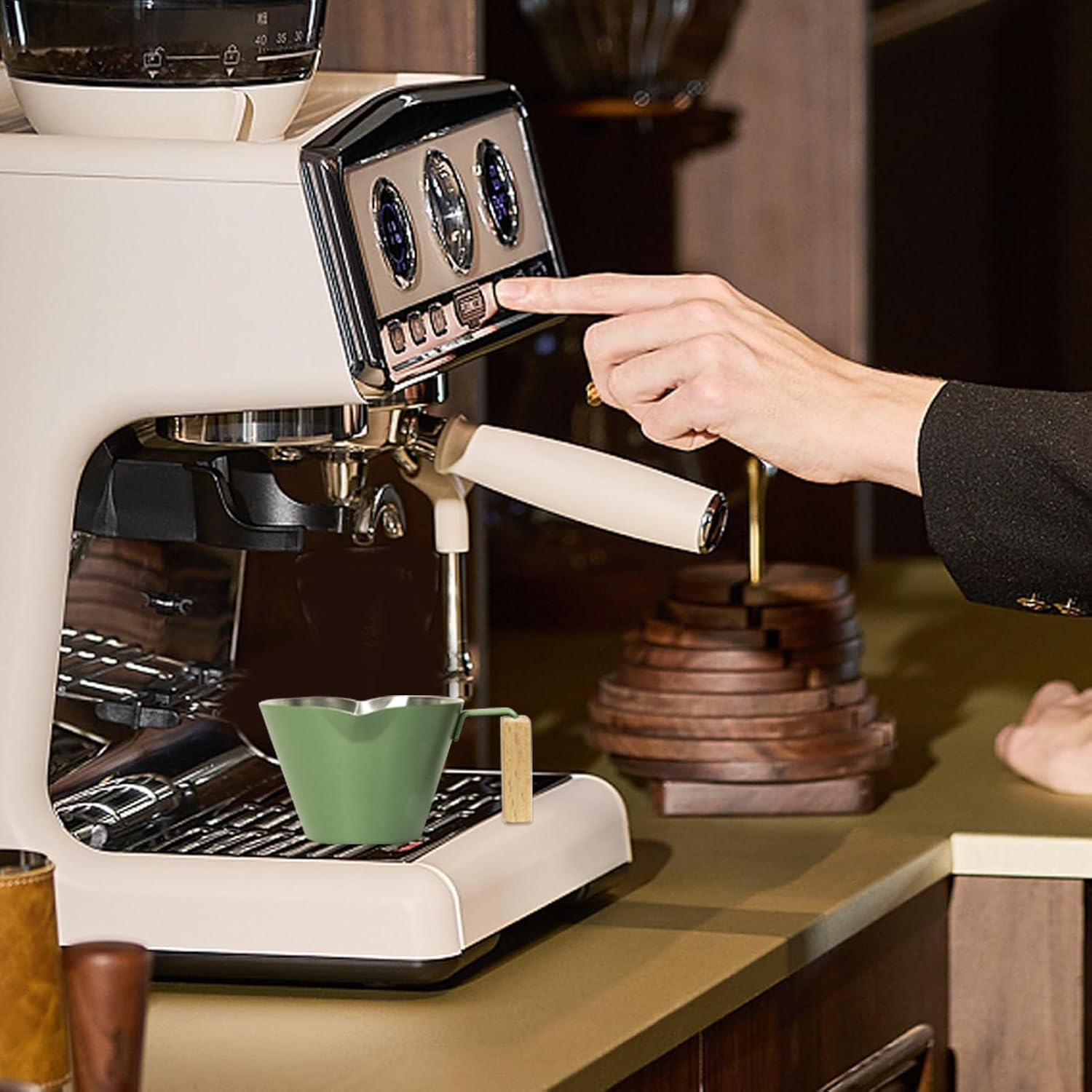 Espresso Extraction Cup | 100Ml Coffee Measuring Cup | Espresso Shot Pitcher, Double Spout Metal Measuring Cup, Stainless Steel Pouring Cup for Tea, Bar, Milk - Light Green image number 4