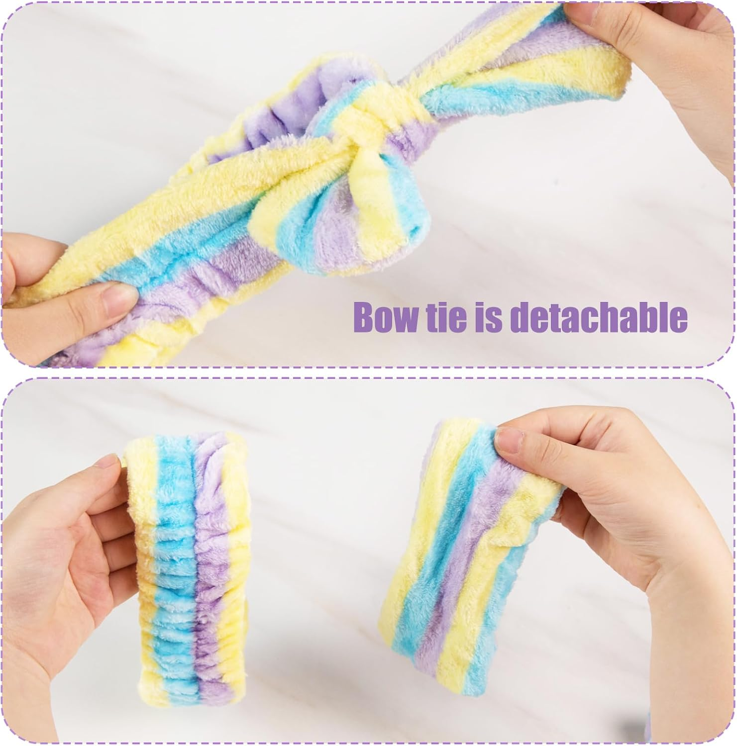 Shindel 6PCS Face Wash Headband Set, Makeup Wash Headbands with Wristbands Coral Fleece Bow Hair Bands for Women Spa Skin Care Yoga image number 4