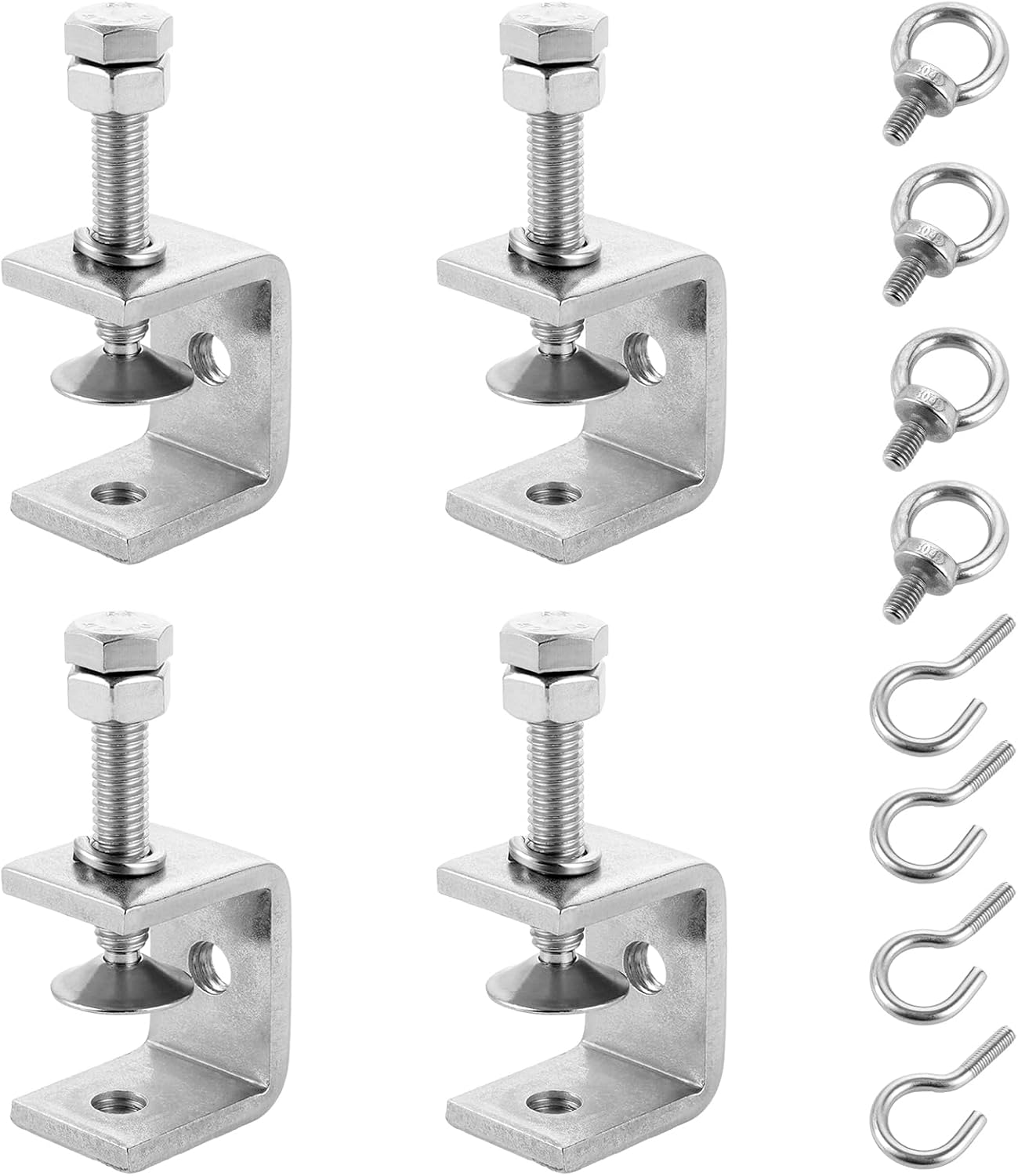 LDHHYH Pack of 4 Stainless Steel C-Clamps with Stainless Steel Hooks and Eye Bolts, C Clamp 30 Mm Clamping Range 0-25 Mm Screw Clamps, Jaw Openings for Woodwork, Welding, Carpentry image number 3
