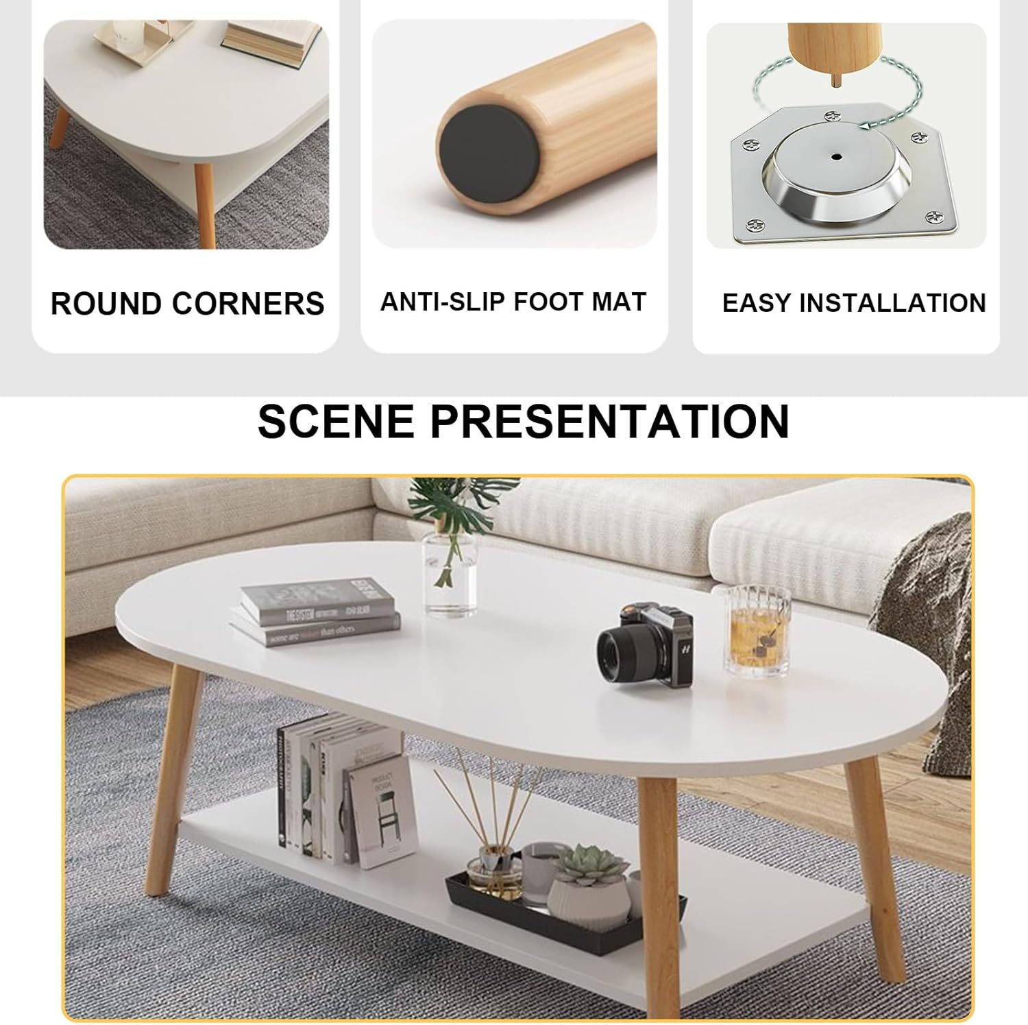 Coffee Table, 39" Wooden End Table, Center Table for Living Room, Modern Design Furniture for Home, Side Table - White | Center Table for Living Room image number 5