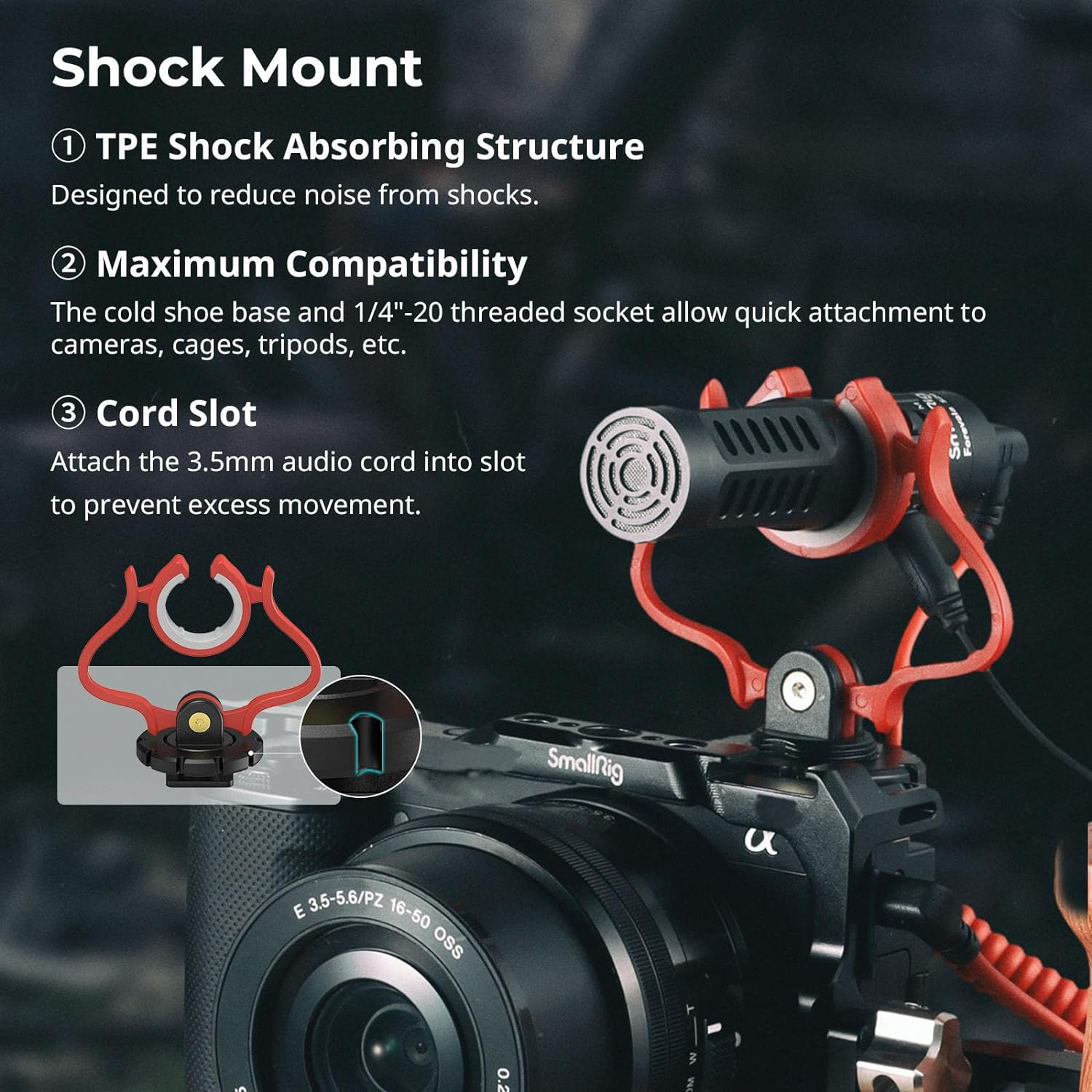 Smallrig Shotgun Microphone with Shock Mount, Compact On-Camera Microphone Dual Mic with Windscreens, for DSLR Cameras and Camcorders, for Iphone, for Android Smartphones - 3468 image number 2