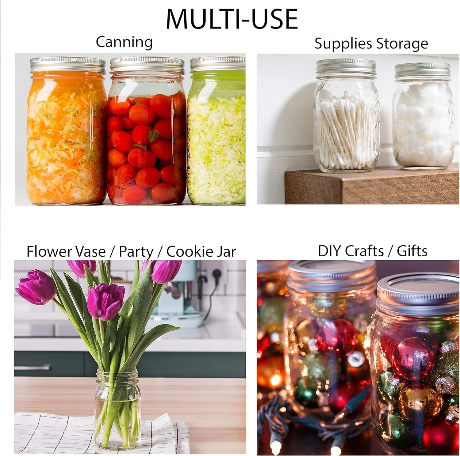 1000ML Mason Jars with Lids,2-Pack Mason Jars, Glass Jar with Lid and Band, Airtight Canning Jars, Overnight Oats Jars, Salad Jars, Sourdough Starter Jar image number 3