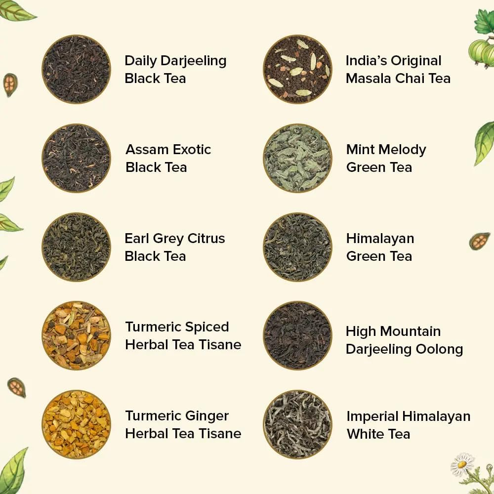 VAHDAM, Assorted Loose Leaf Tea Sampler (10 Teas) Non-Gmo, Gluten Free | Whole Loose Leaf Tea Sampler | Tea Variety Pack | Tea Gift Set | Gifts for Women & Men image number 5